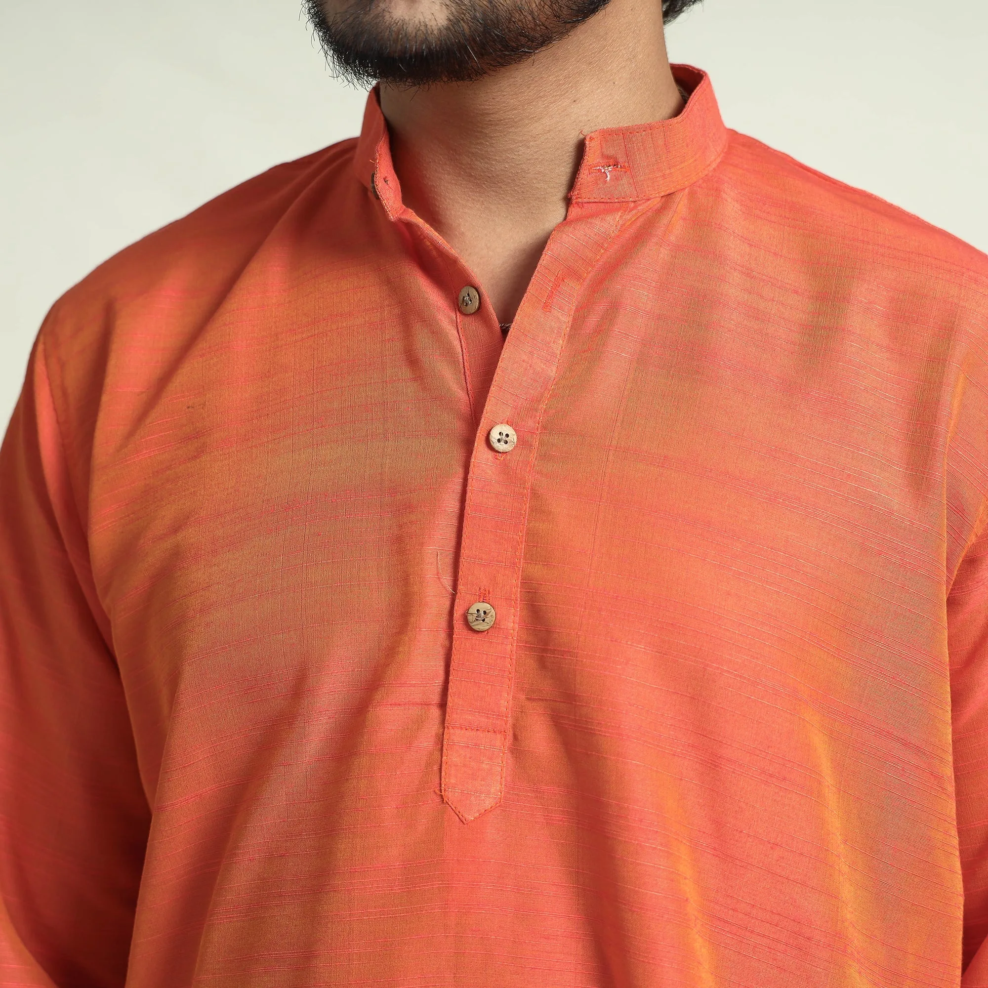 Orange - Plain Dyed Slub Silk Men Long Kurta sold by Itokri product image thumbnail 5