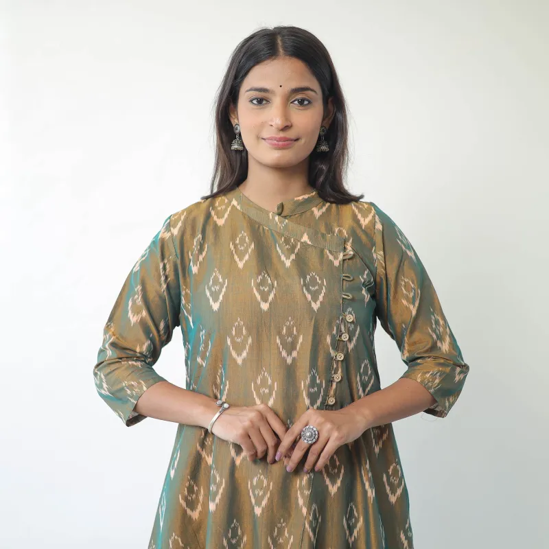 Green - Mercerised Cotton Pochampally Ikat Kurta (A-Line) 04 sold by Itokri