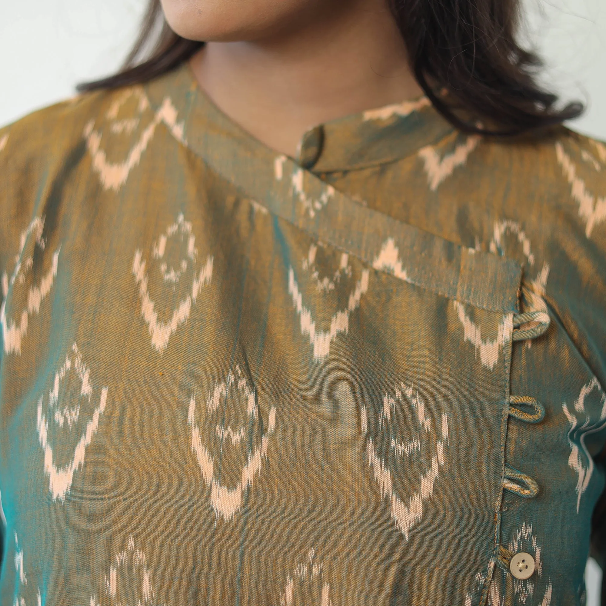 Green - Mercerised Cotton Pochampally Ikat Kurta (A-Line) 04 sold by Itokri product image thumbnail 5