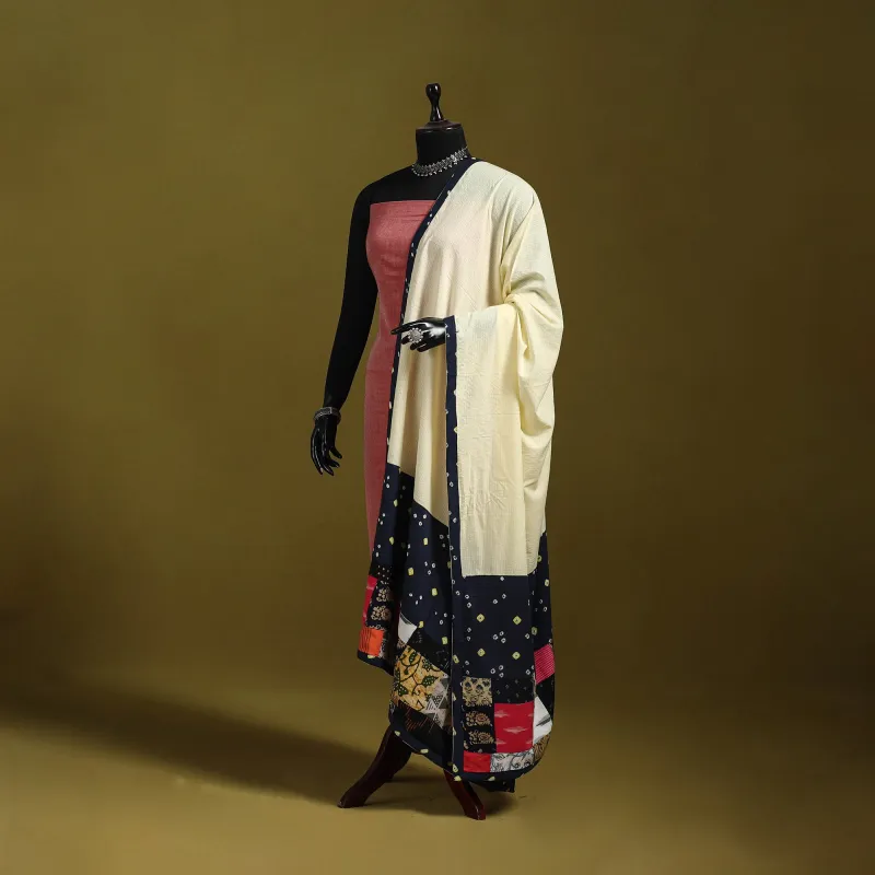 Running Stitch with Patchwork Cotton Dupatta 25 sold by Itokri