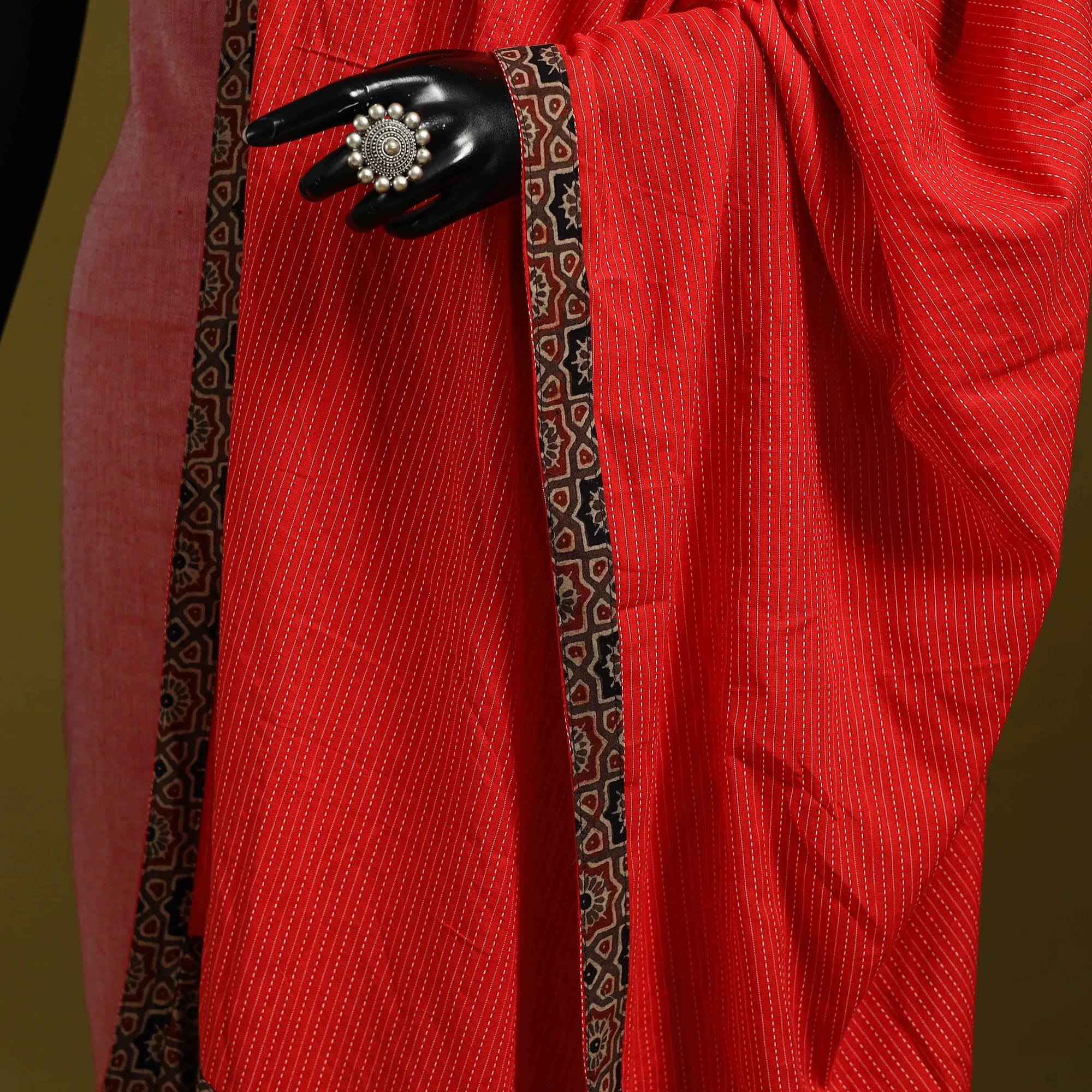 Red - Running Stitch with Patchwork Cotton Dupatta 16 sold by Itokri product image thumbnail 3