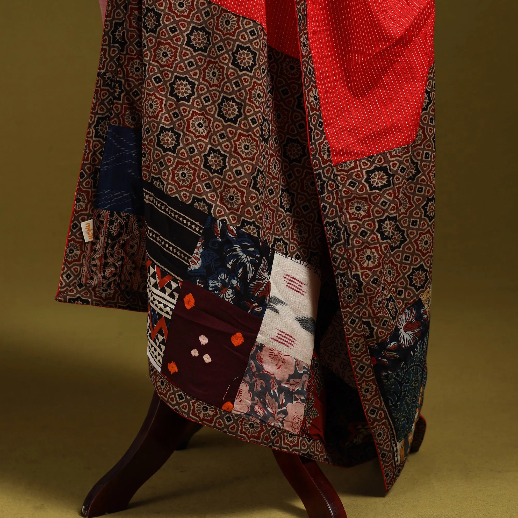 Red - Running Stitch with Patchwork Cotton Dupatta 16 sold by Itokri product image thumbnail 4