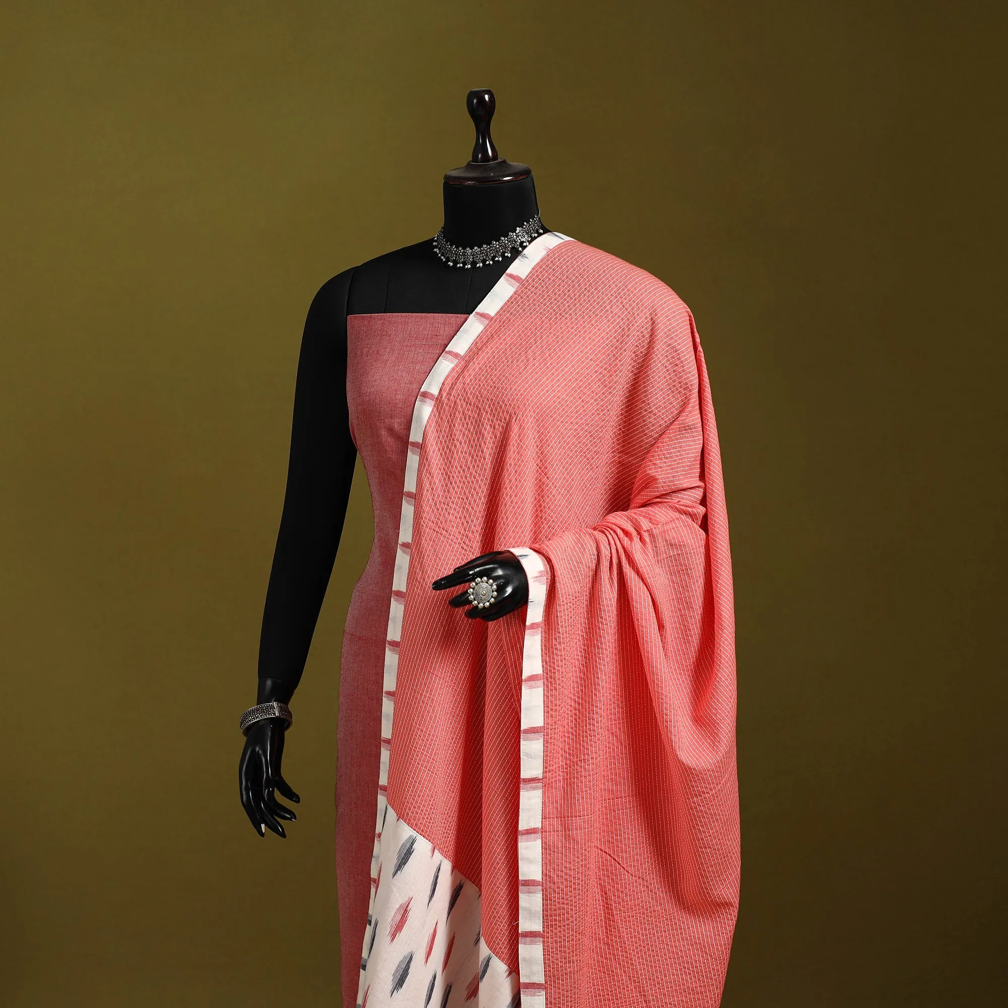 Pink - Running Stitch with Patchwork Cotton Dupatta 09 sold by Itokri product image thumbnail 2