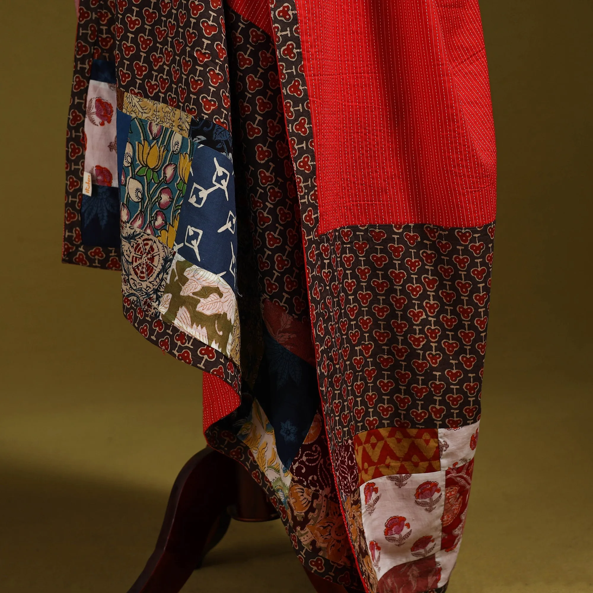 Red - Running Stitch with Patchwork Cotton Dupatta 08 sold by Itokri product image thumbnail 4