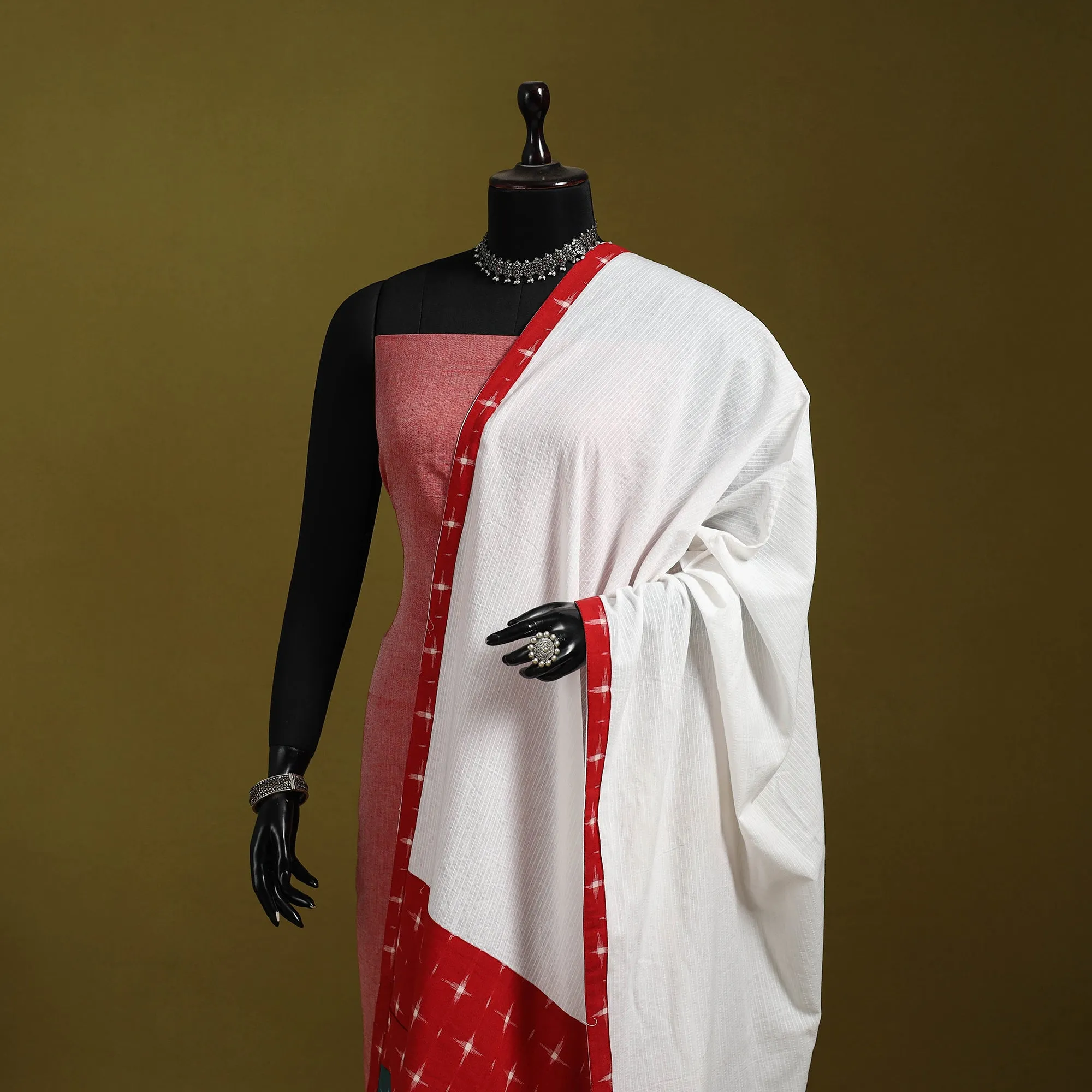 White - Running Stitch with Patchwork Cotton Dupatta 07 sold by Itokri product image thumbnail 2
