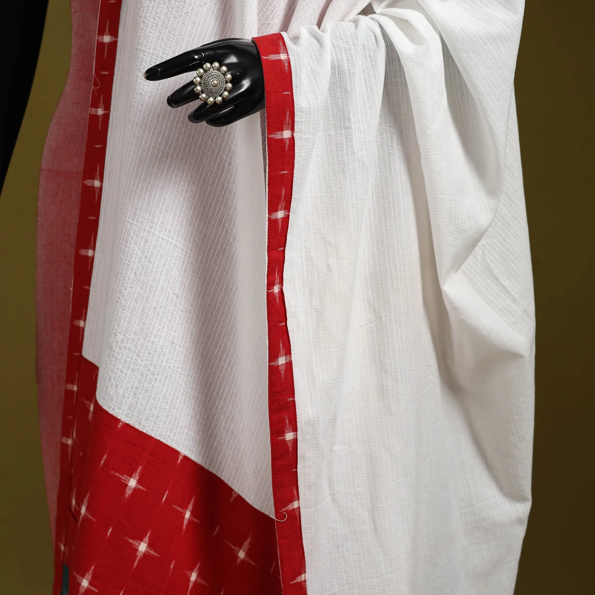 White - Running Stitch with Patchwork Cotton Dupatta 07 sold by Itokri product image thumbnail 3