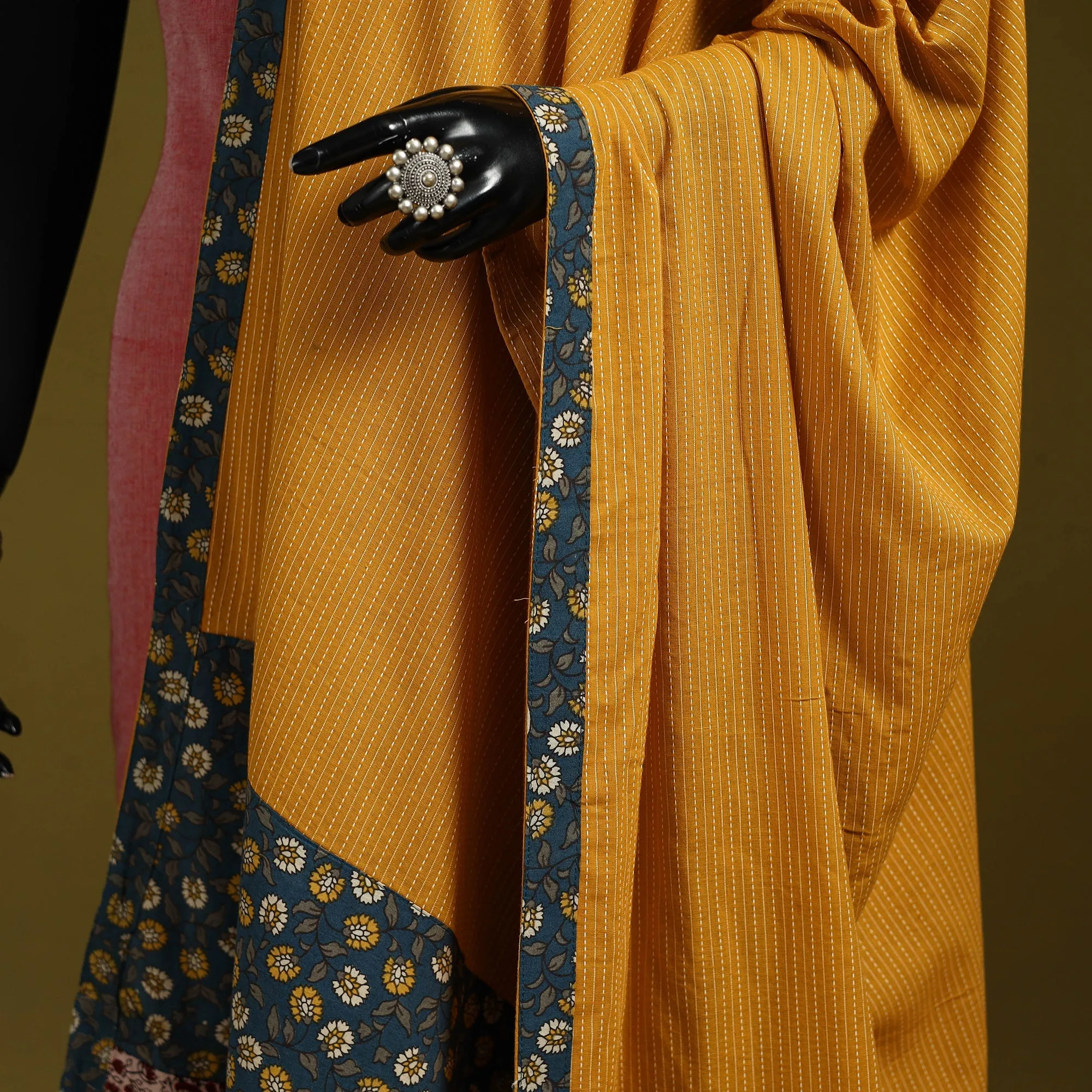 Yellow - Running Stitch with Patchwork Cotton Dupatta 06 sold by Itokri product image thumbnail 3