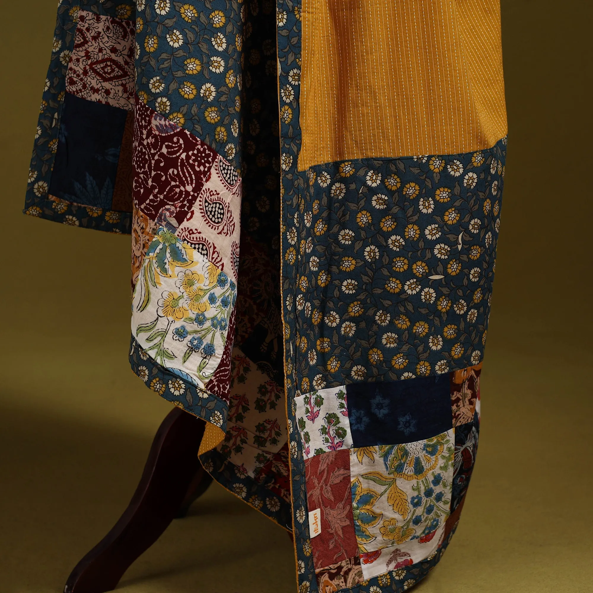 Yellow - Running Stitch with Patchwork Cotton Dupatta 06 sold by Itokri product image thumbnail 4