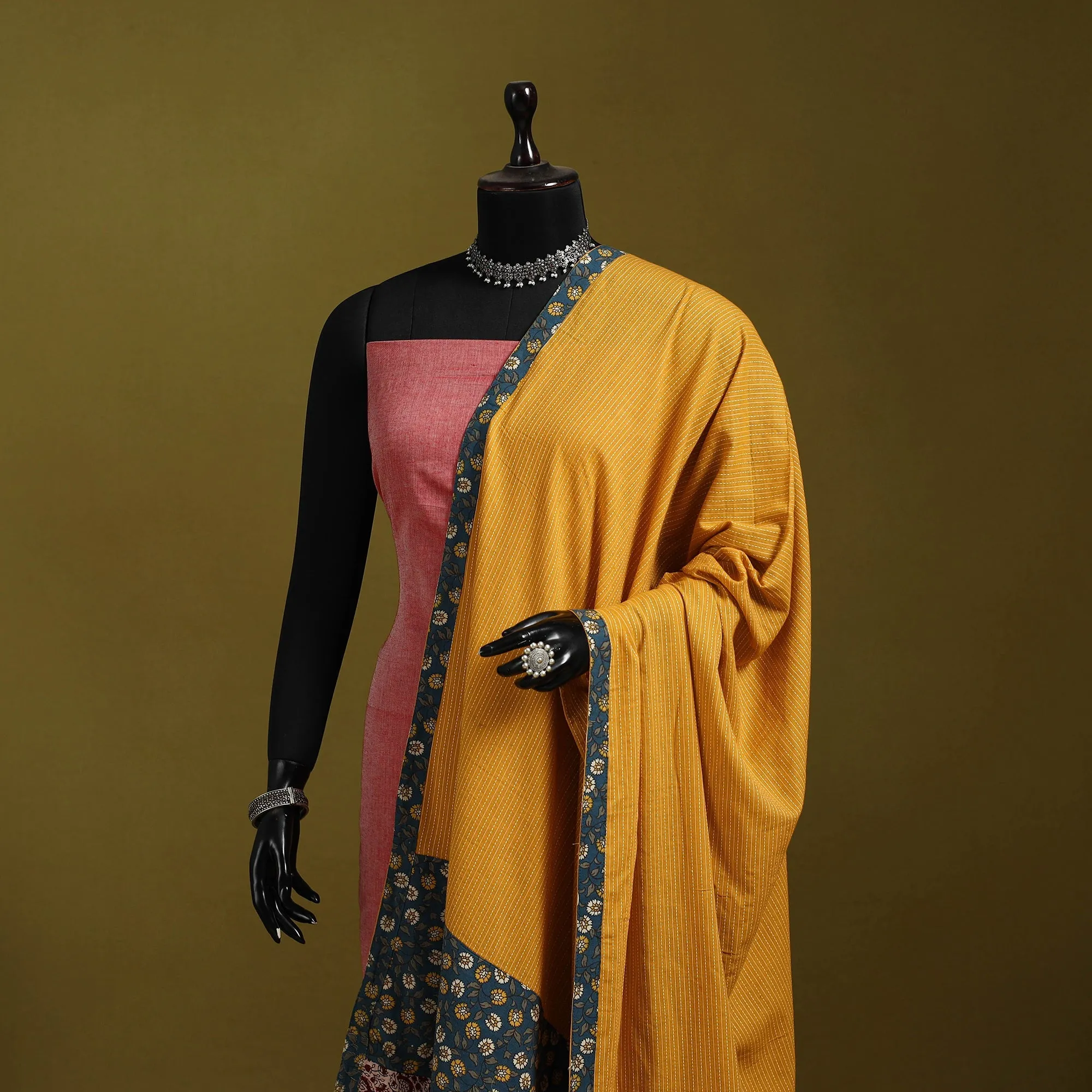 Yellow - Running Stitch with Patchwork Cotton Dupatta 06 sold by Itokri product image thumbnail 2