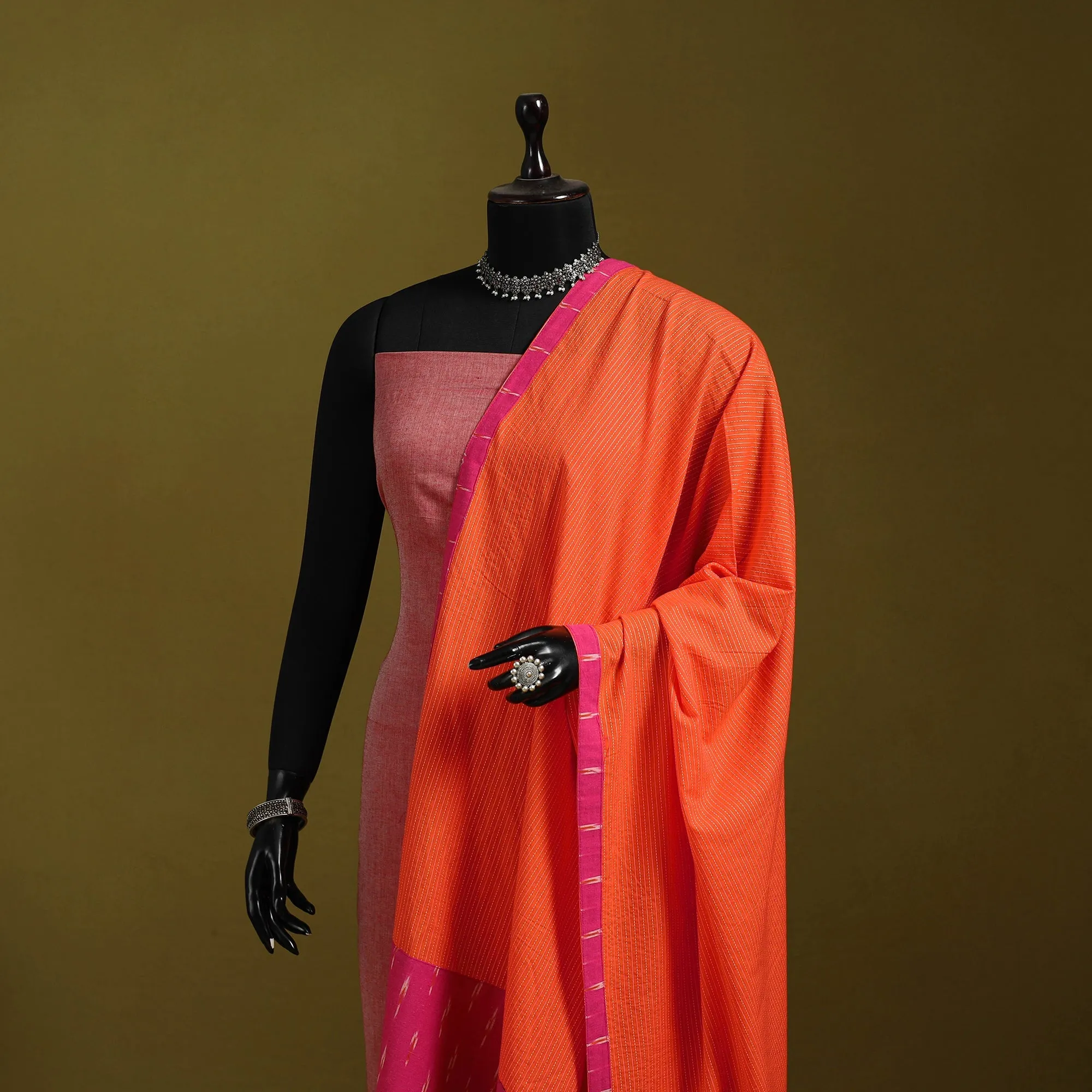 Orange - Running Stitch with Patchwork Cotton Dupatta 05 sold by Itokri product image thumbnail 2
