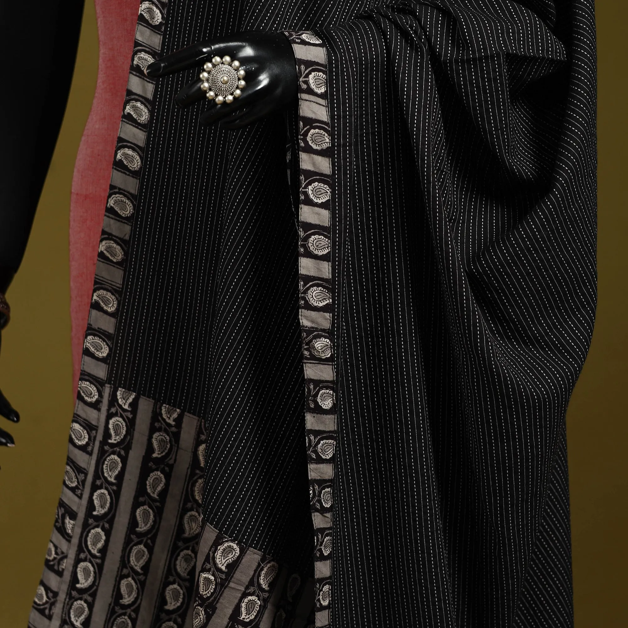 Black - Running Stitch with Patchwork Cotton Dupatta 01 sold by Itokri product image thumbnail 3