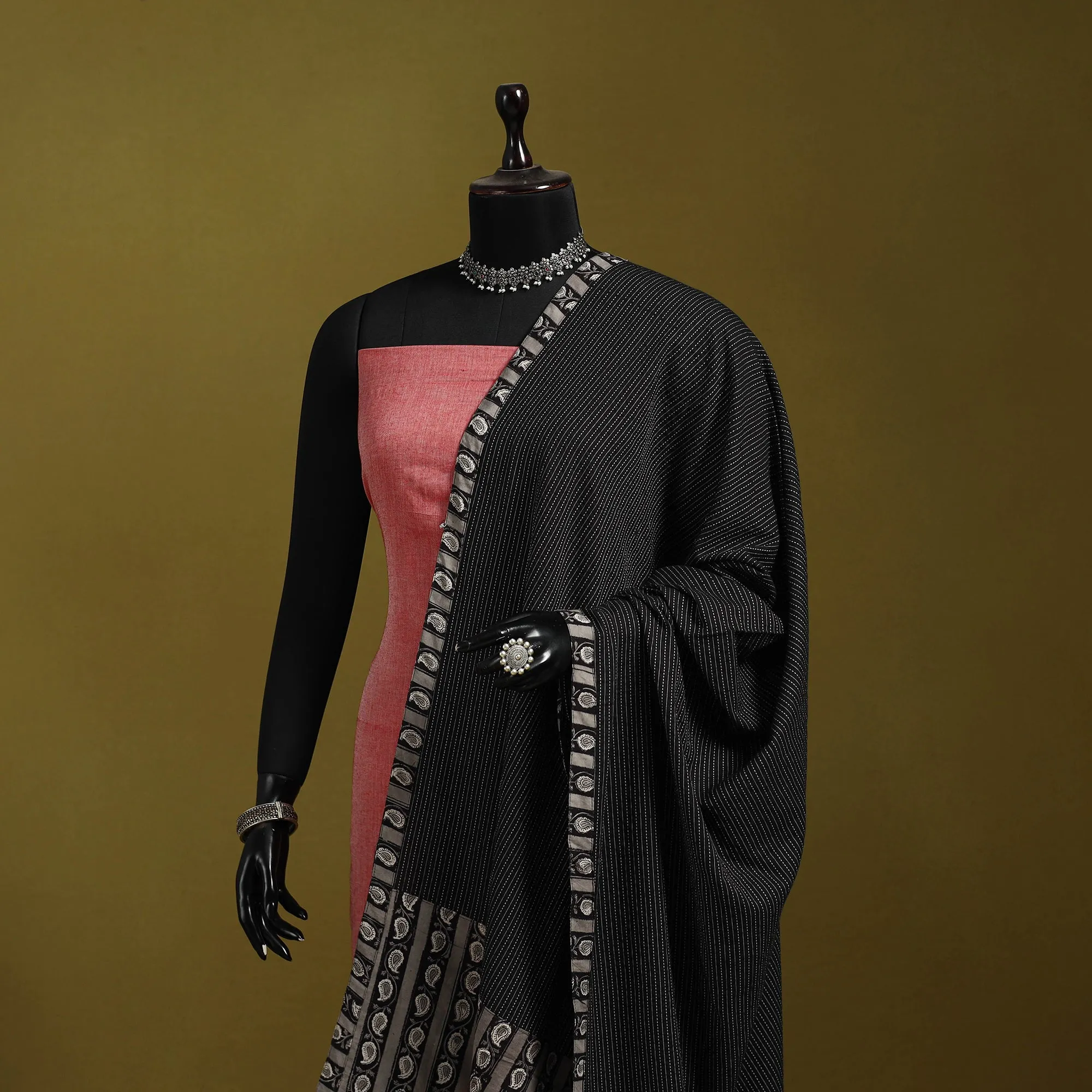 Black - Running Stitch with Patchwork Cotton Dupatta 01 sold by Itokri product image thumbnail 2