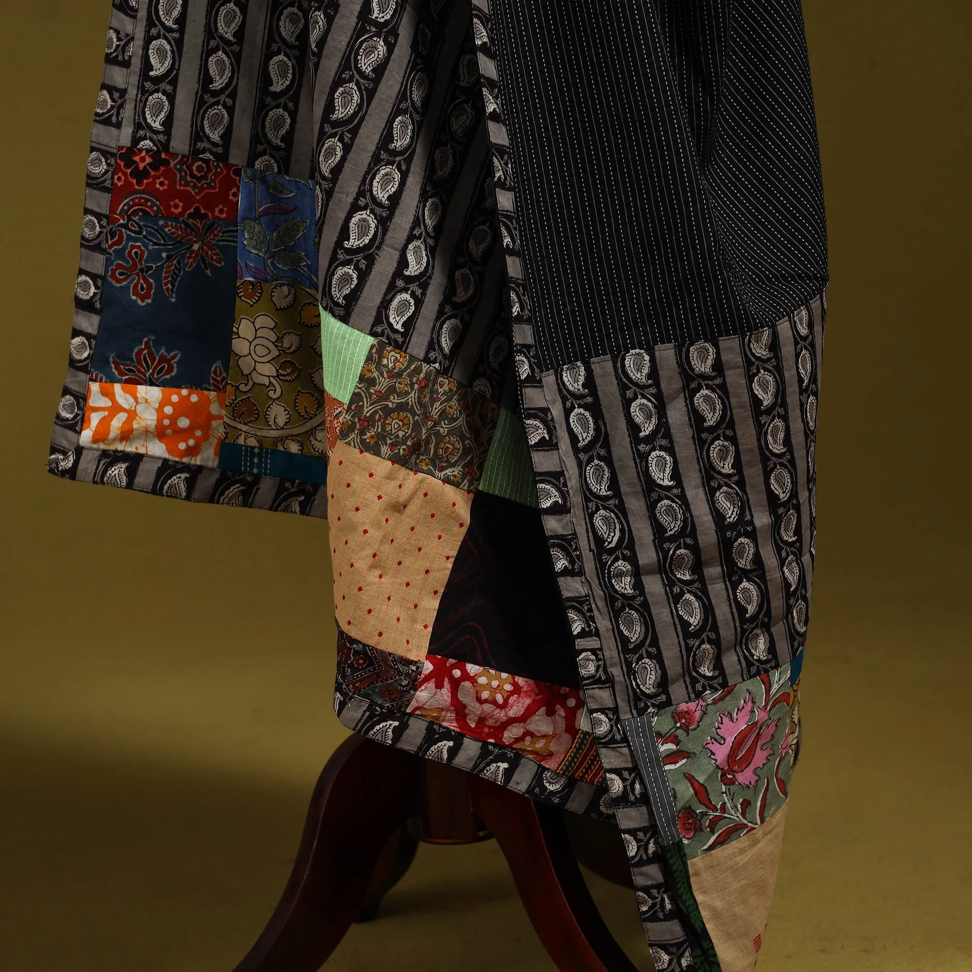 Black - Running Stitch with Patchwork Cotton Dupatta 01 sold by Itokri product image thumbnail 4