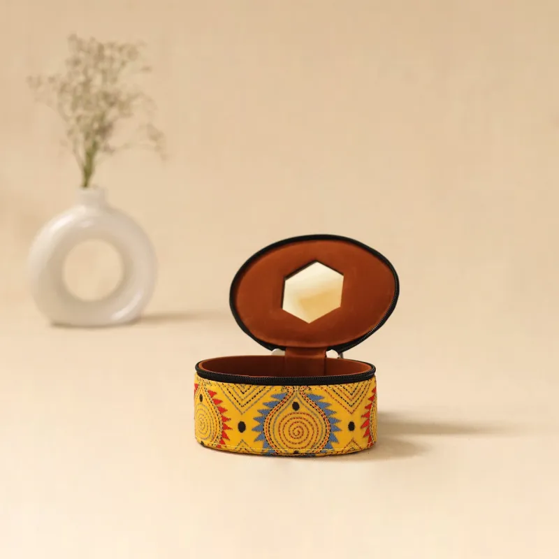 Bengal Kantha Work Handcrafted Oval Jewellery Box with Mirror 30 sold by Itokri