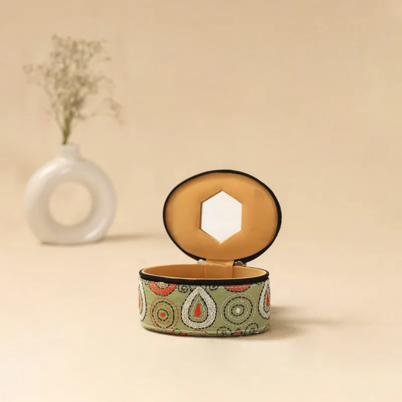 Bengal Kantha Work Handcrafted Oval Jewellery Box with Mirror 22 sold by Itokri