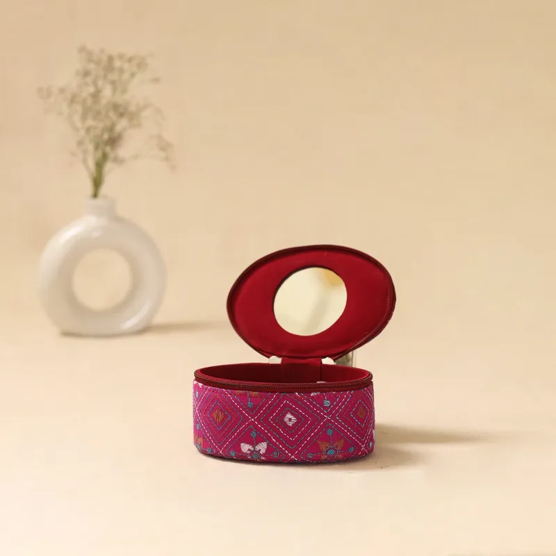 Bengal Kantha Work Handcrafted Oval Jewellery Box with Mirror 20 sold by Itokri