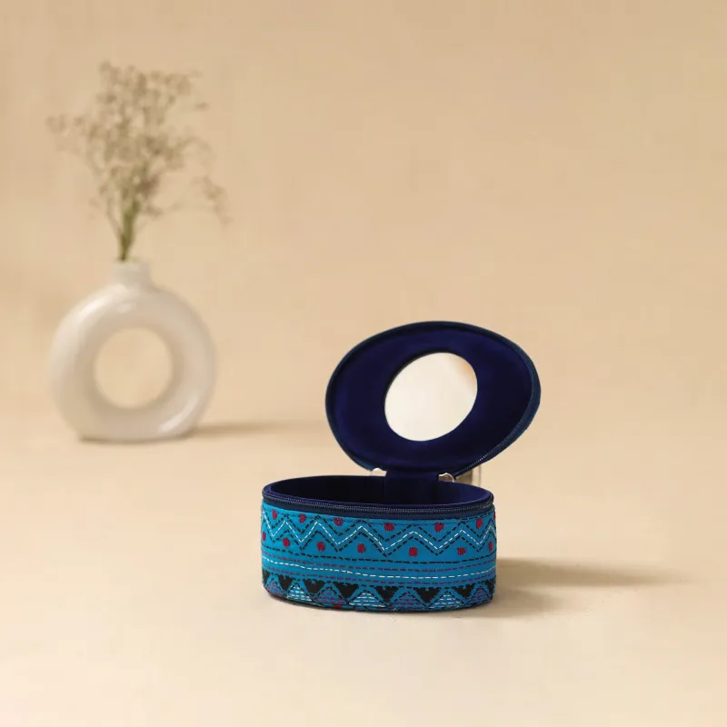 Bengal Kantha Work Handcrafted Oval Jewellery Box with Mirror 19 sold by Itokri