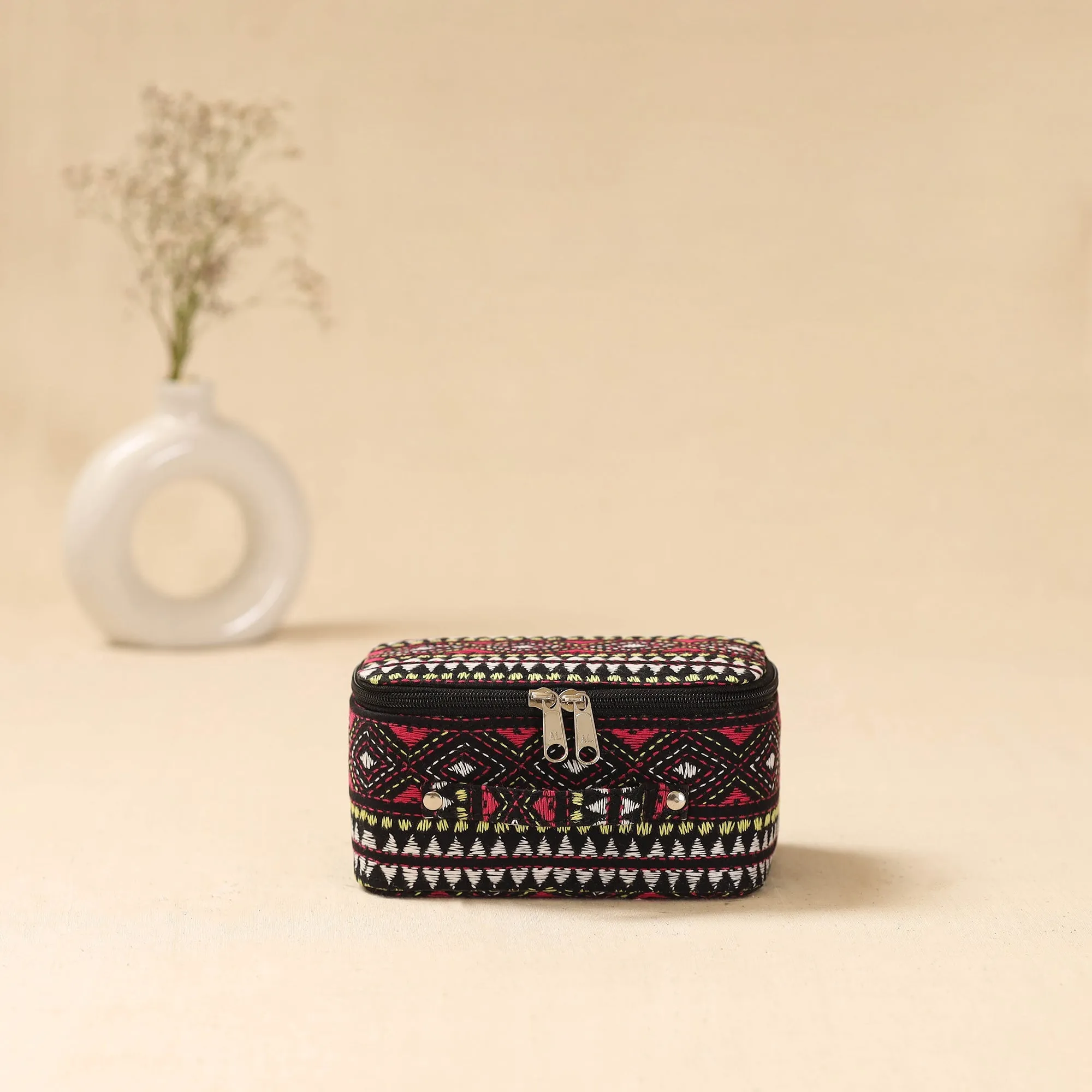 Black - Bengal Kantha Work Handcrafted Jewellery Box with Mirror 13 sold by Itokri product image thumbnail 2