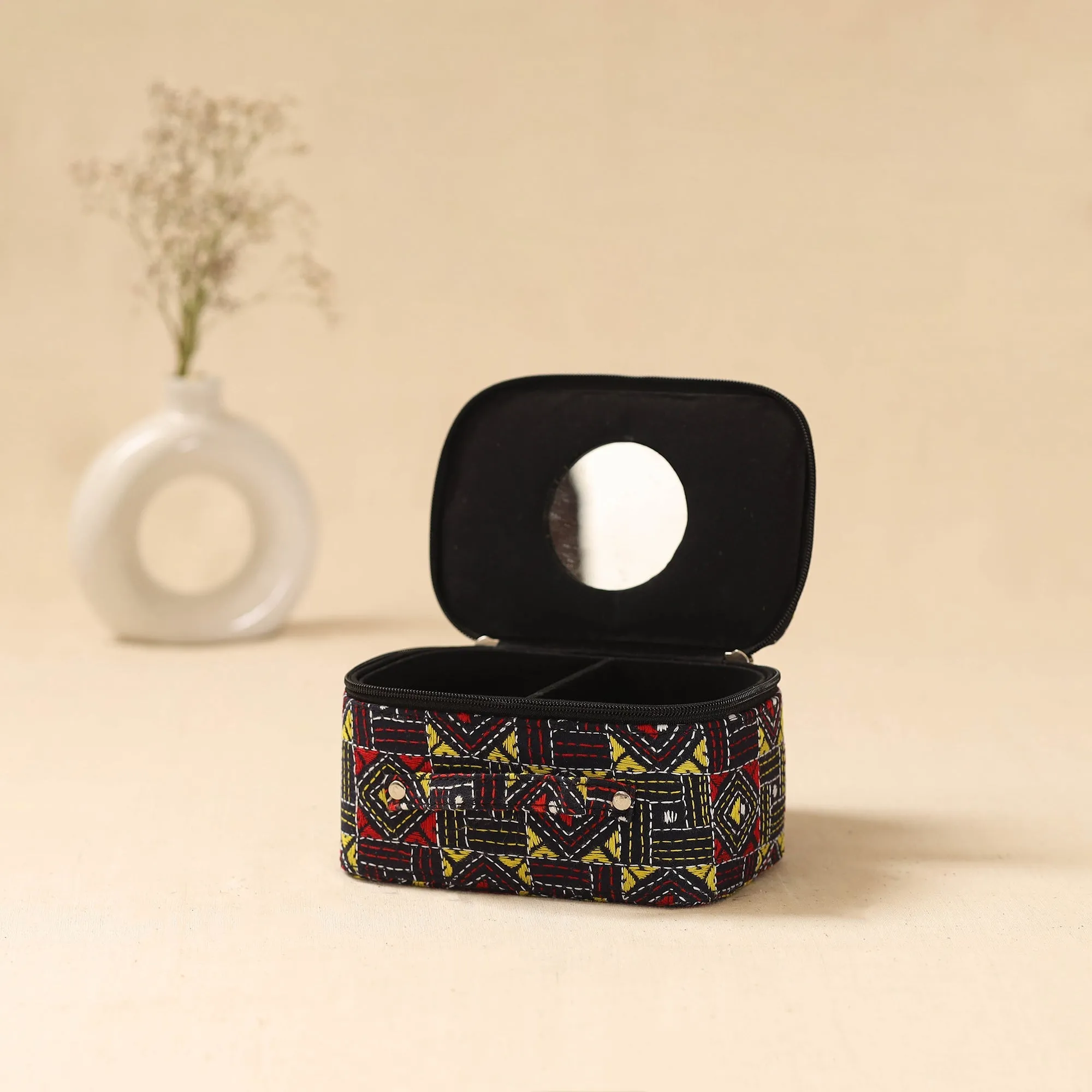 Black - Bengal Kantha Work Handcrafted Jewellery Box with Mirror 12 sold by Itokri product image thumbnail 3