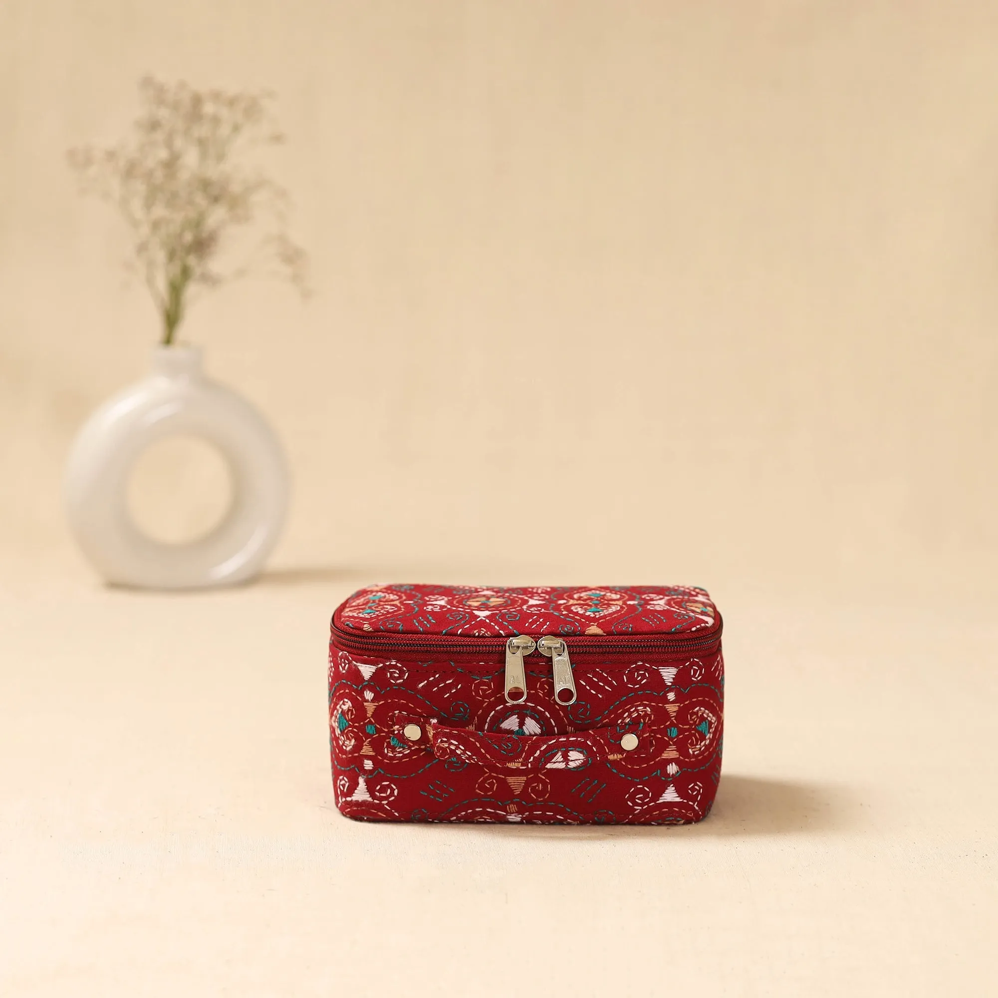 Red - Bengal Kantha Work Handcrafted Jewellery Box with Mirror 10 sold by Itokri product image thumbnail 2