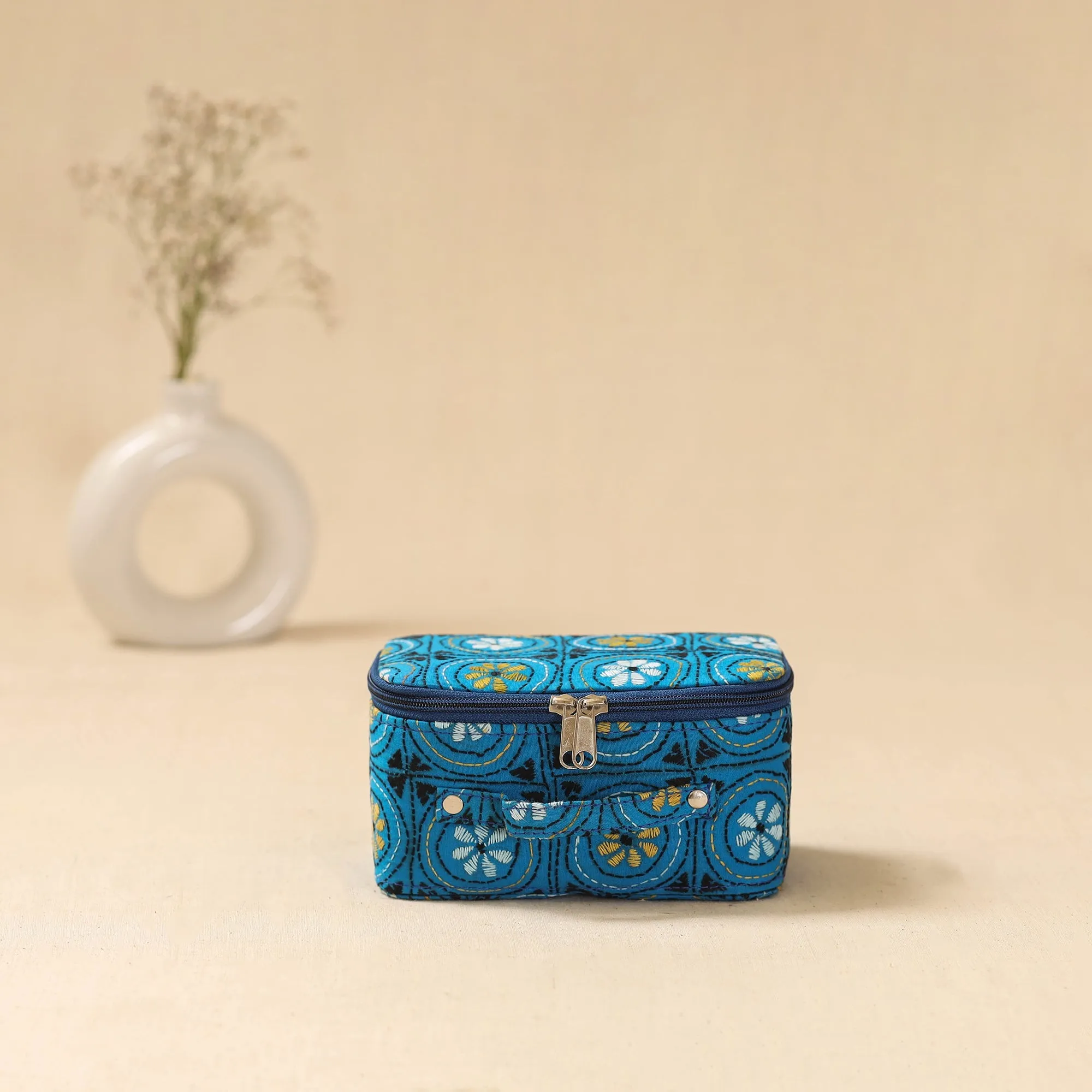 Blue - Bengal Kantha Work Handcrafted Jewellery Box with Mirror 09 sold by Itokri product image thumbnail 2