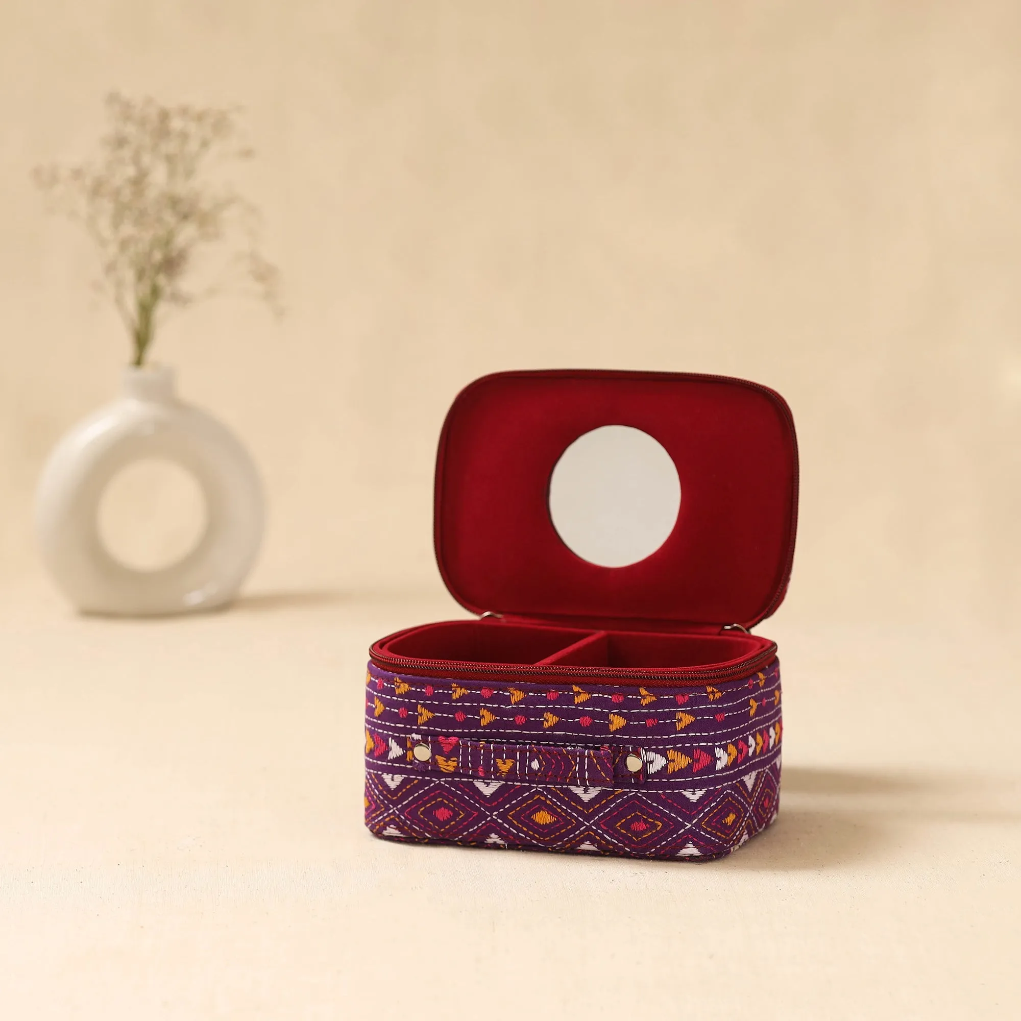 Purple - Bengal Kantha Work Handcrafted Jewellery Box with Mirror 07 sold by Itokri product image thumbnail 3