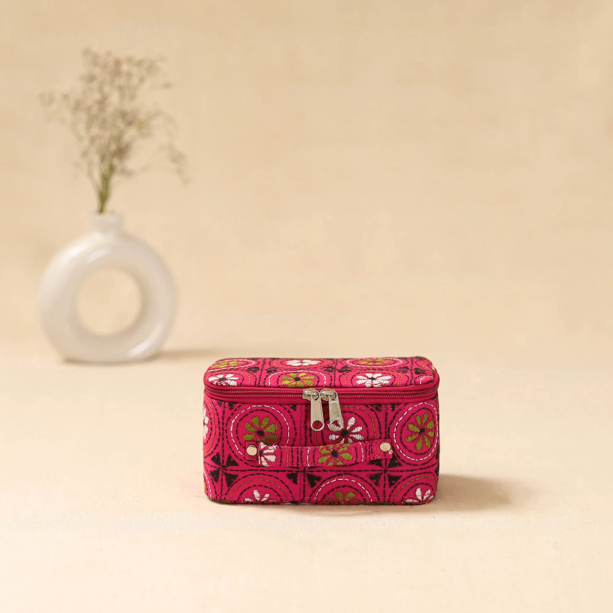 Pink - Bengal Kantha Work Handcrafted Jewellery Box with Mirror 05 sold by Itokri product image thumbnail 2