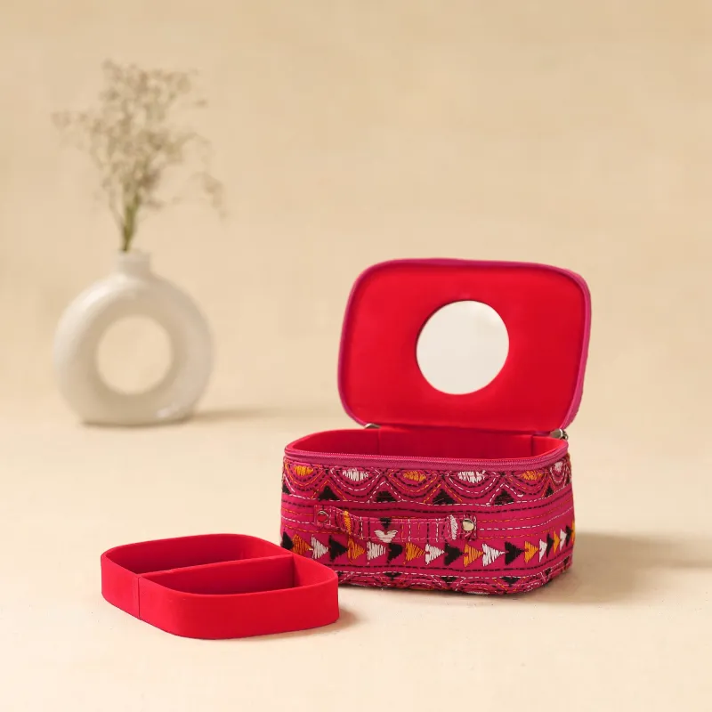 Pink - Bengal Kantha Work Handcrafted Jewellery Box with Mirror 03 sold by Itokri