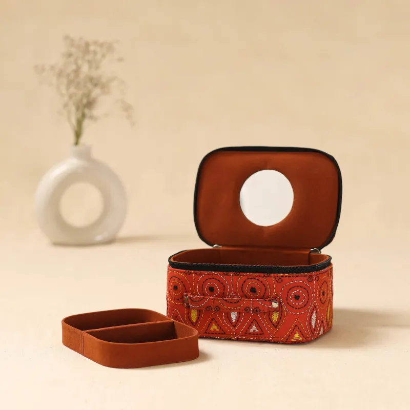 Bengal Kantha Work Handcrafted Jewellery Box with Mirror 01 sold by Itokri