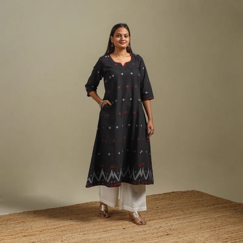 A-Line Cotton Hand Embroidered Jamdani Border Thread Buti Kurta for women 13 sold by Itokri