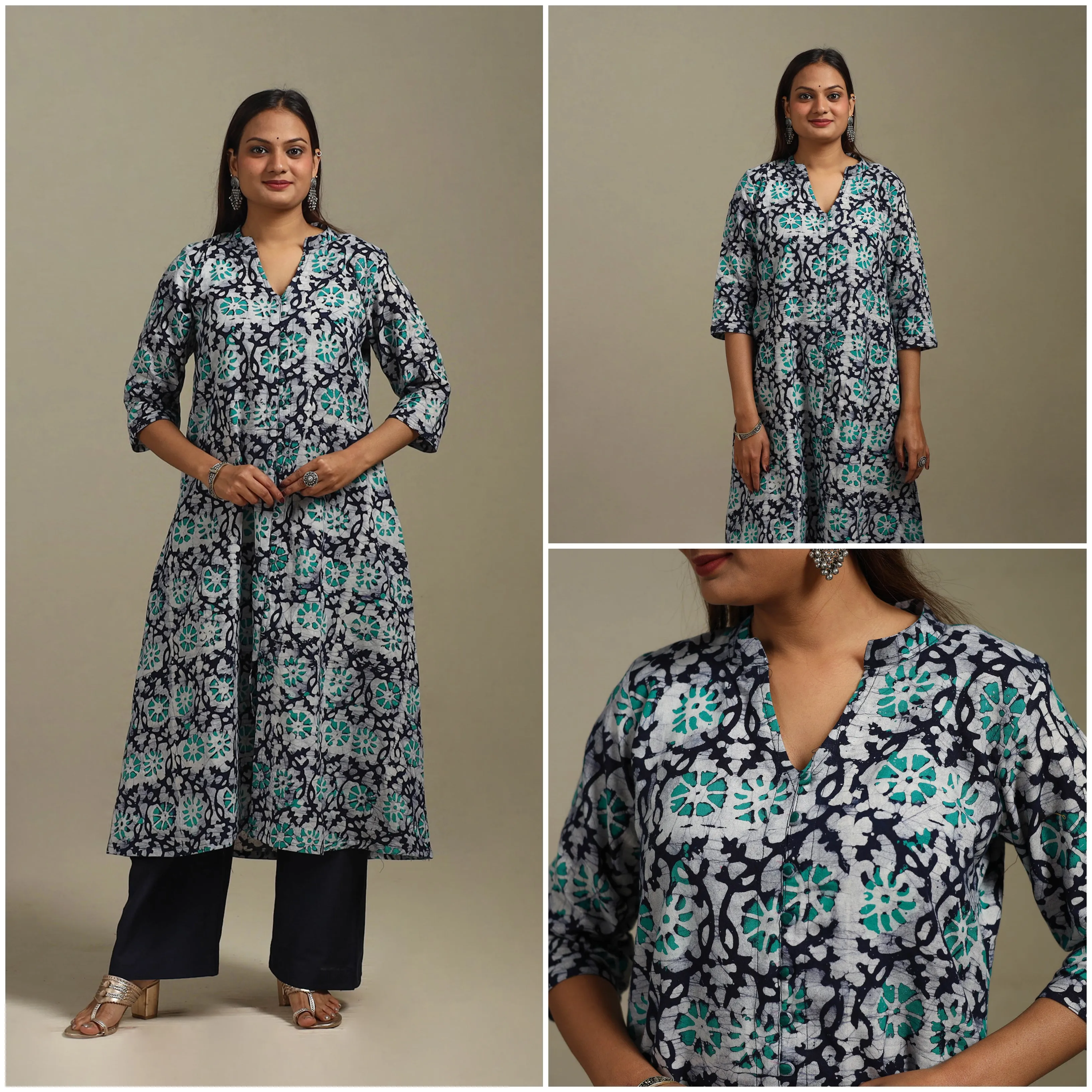 Blue - A-Line Cotton Hand Block Batik Print Kurta for women 19 sold by Itokri product image thumbnail 3