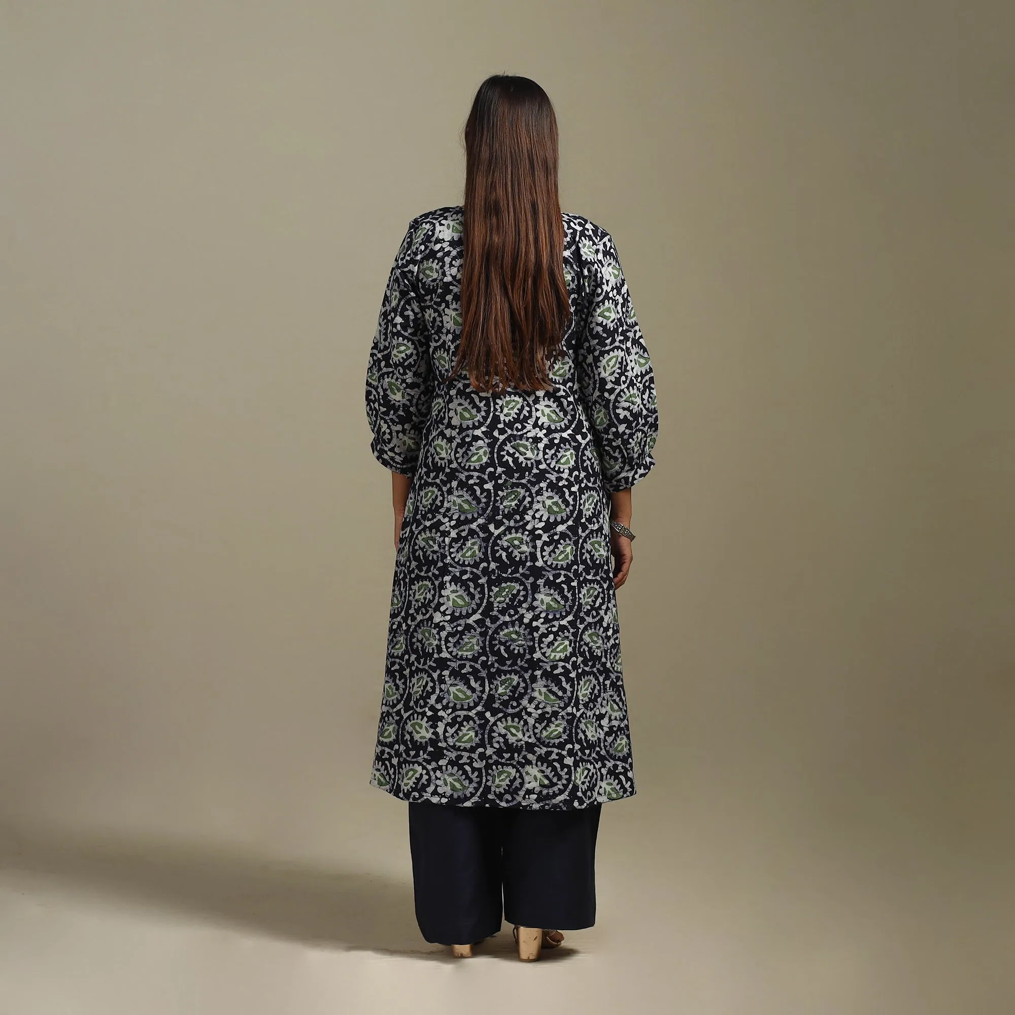 Blue - Flared Cotton Hand Block Batik Print Kurta for women 07 sold by Itokri product image thumbnail 5