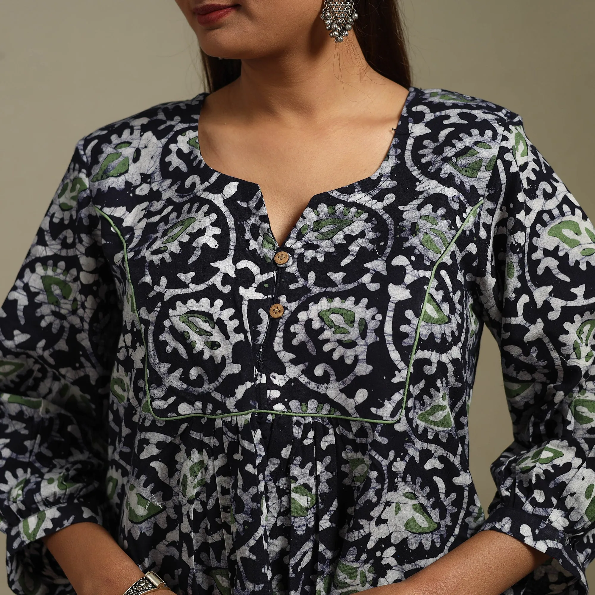 Blue - Flared Cotton Hand Block Batik Print Kurta for women 07 sold by Itokri product image thumbnail 4