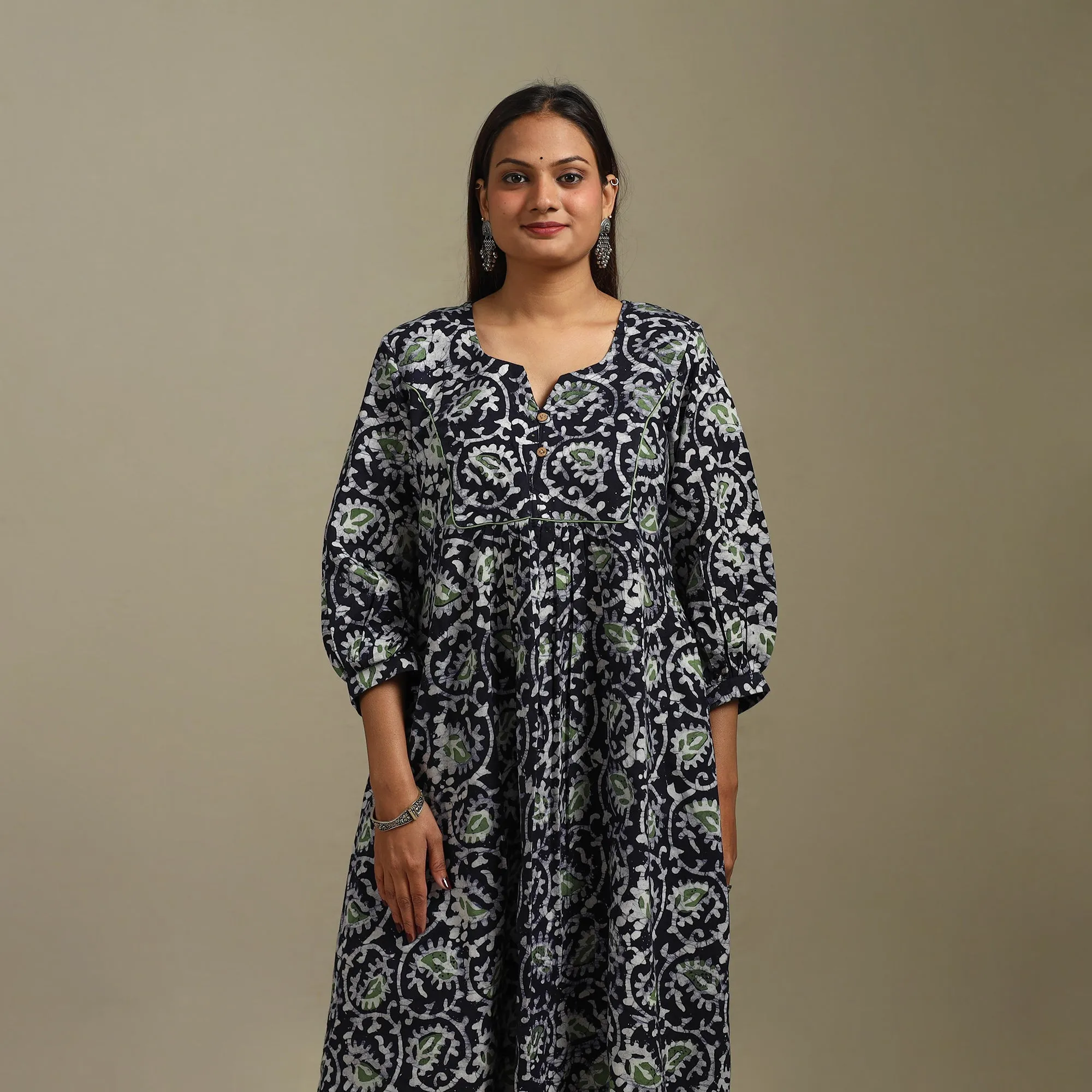 Blue - Flared Cotton Hand Block Batik Print Kurta for women 07 sold by Itokri product image thumbnail 2