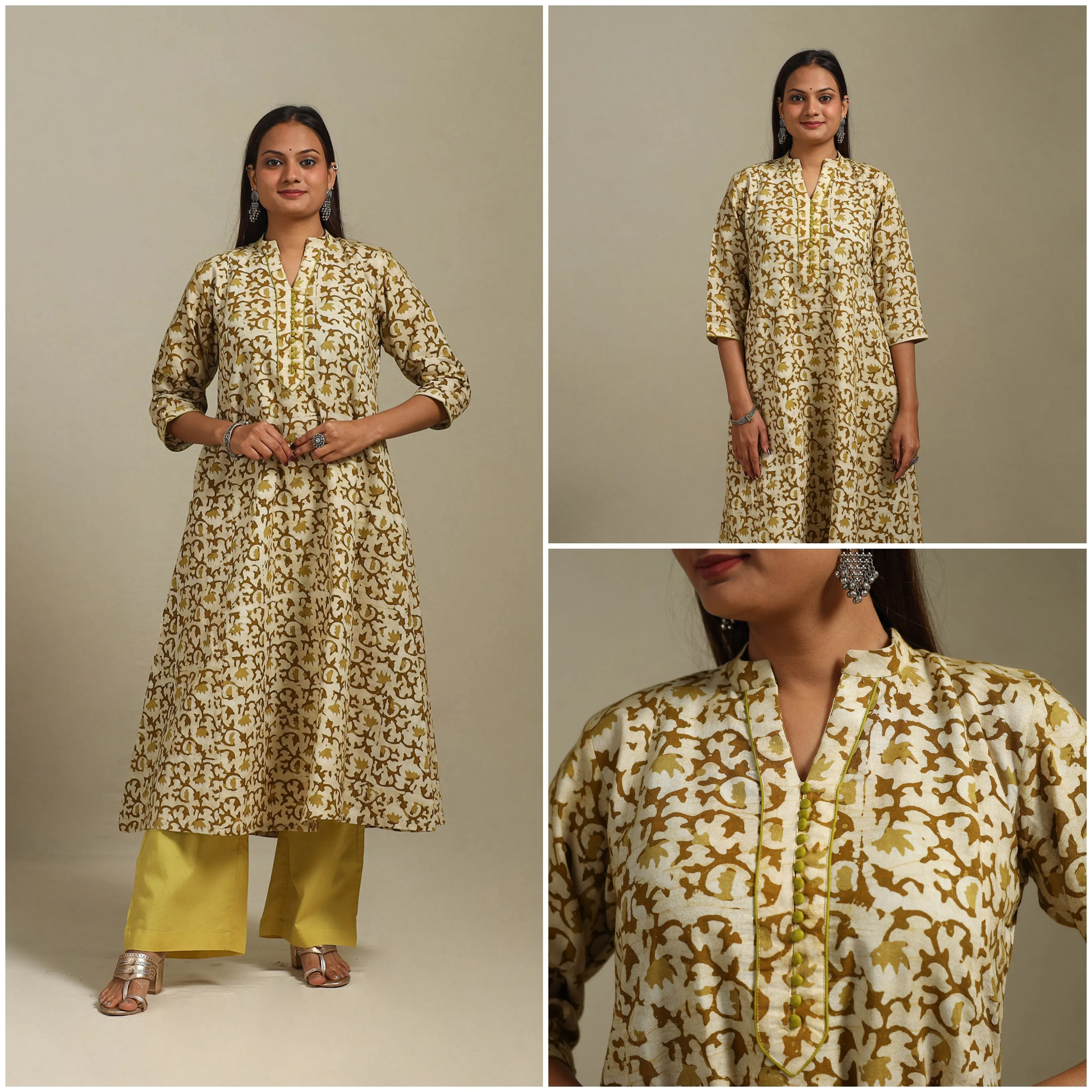 Brown - A-Line Cotton Hand Block Batik Print Kurta for women 05 sold by Itokri product image thumbnail 3