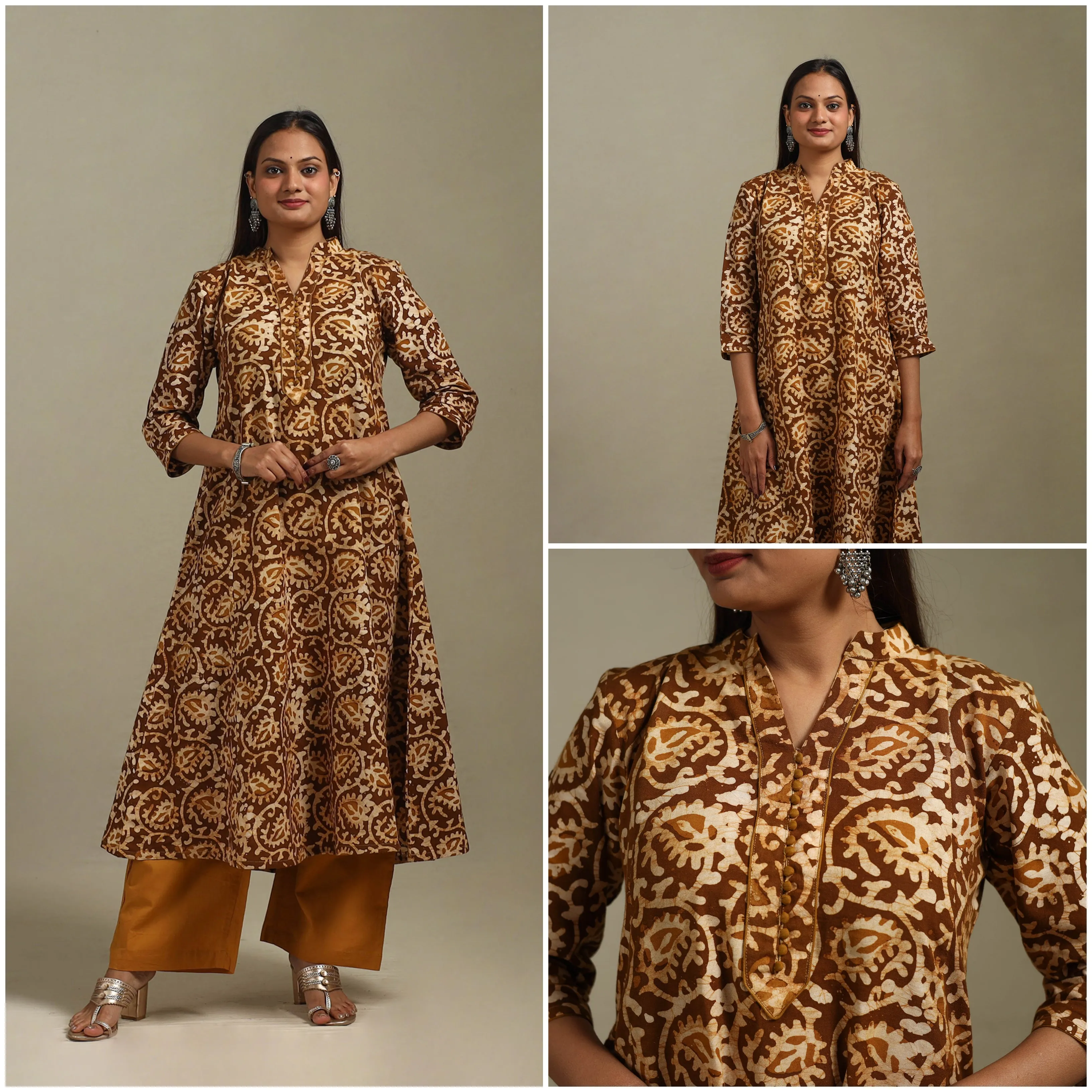 Brown - A-Line Cotton Hand Block Batik Print Kurta for women 02 sold by Itokri product image thumbnail 3