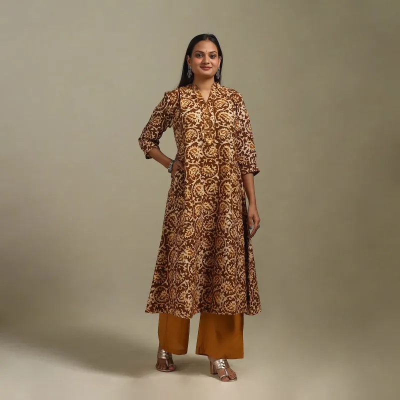 Brown - A-Line Cotton Hand Block Batik Print Kurta for women 02 sold by Itokri