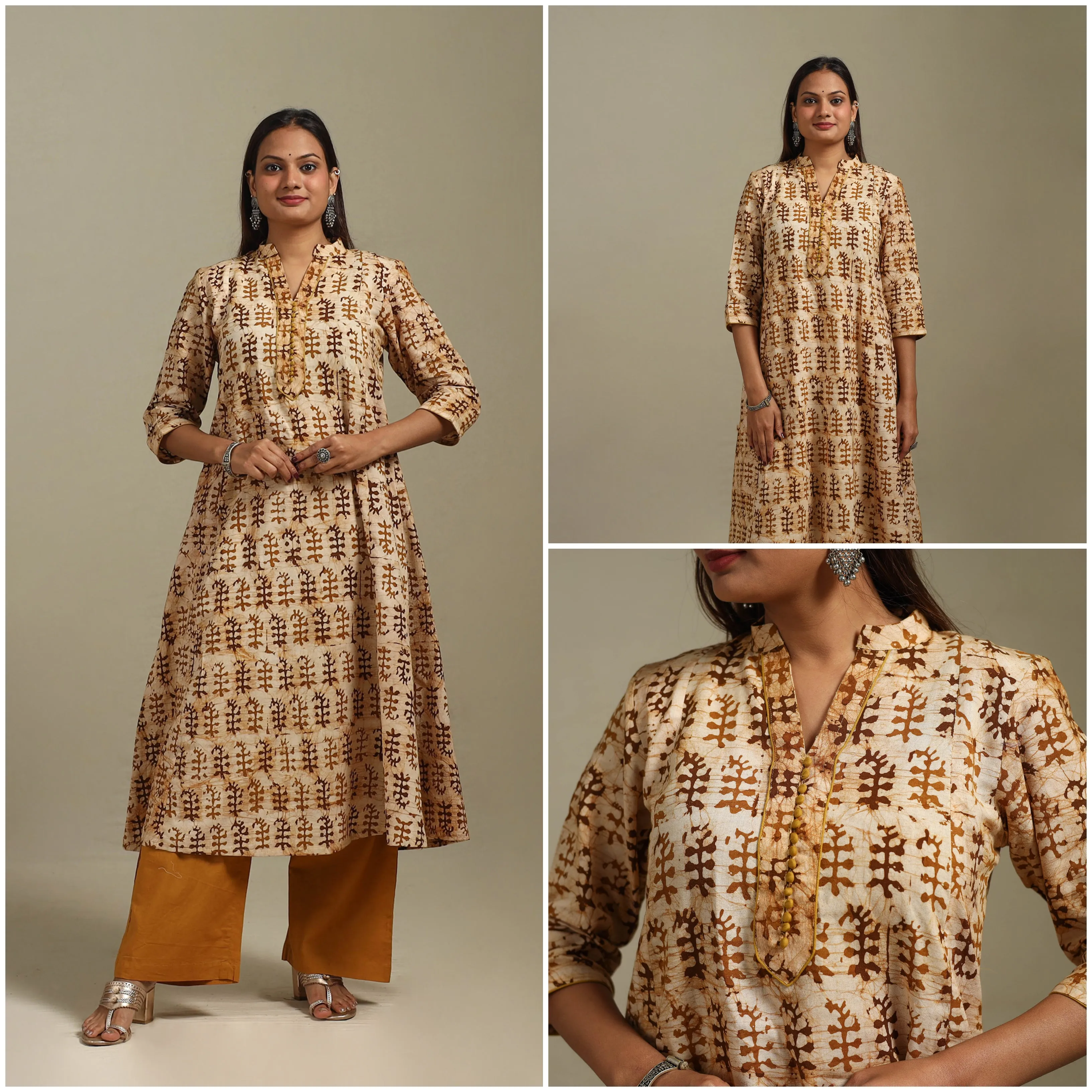 Brown - A-Line Cotton Hand Block Batik Print Kurta for women 01 sold by Itokri product image thumbnail 3