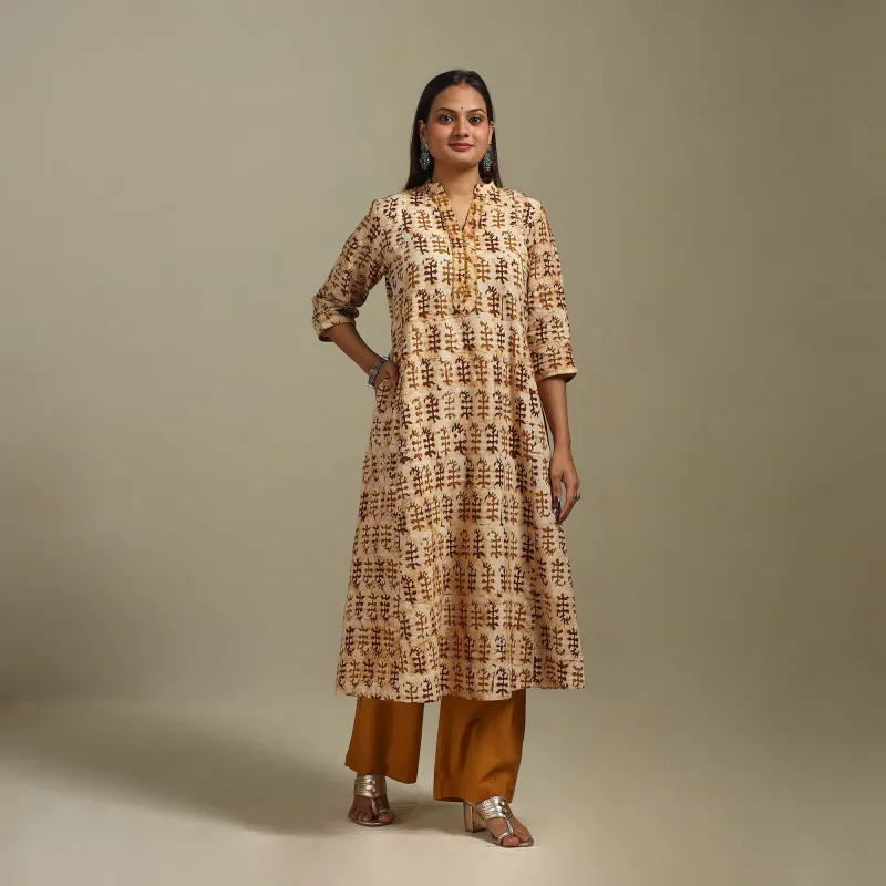 Brown - A-Line Cotton Hand Block Batik Print Kurta for women 01 sold by Itokri