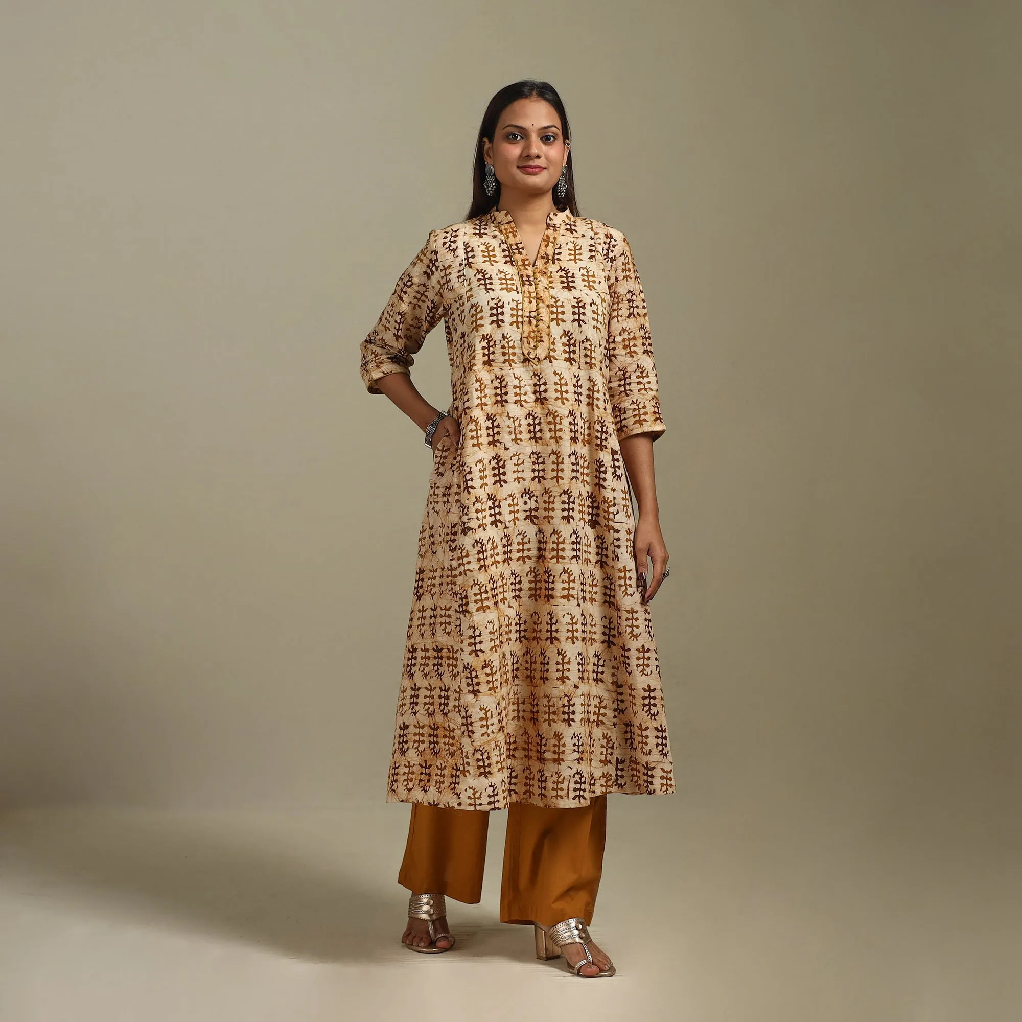Brown - A-Line Cotton Hand Block Batik Print Kurta for women 01 sold by Itokri