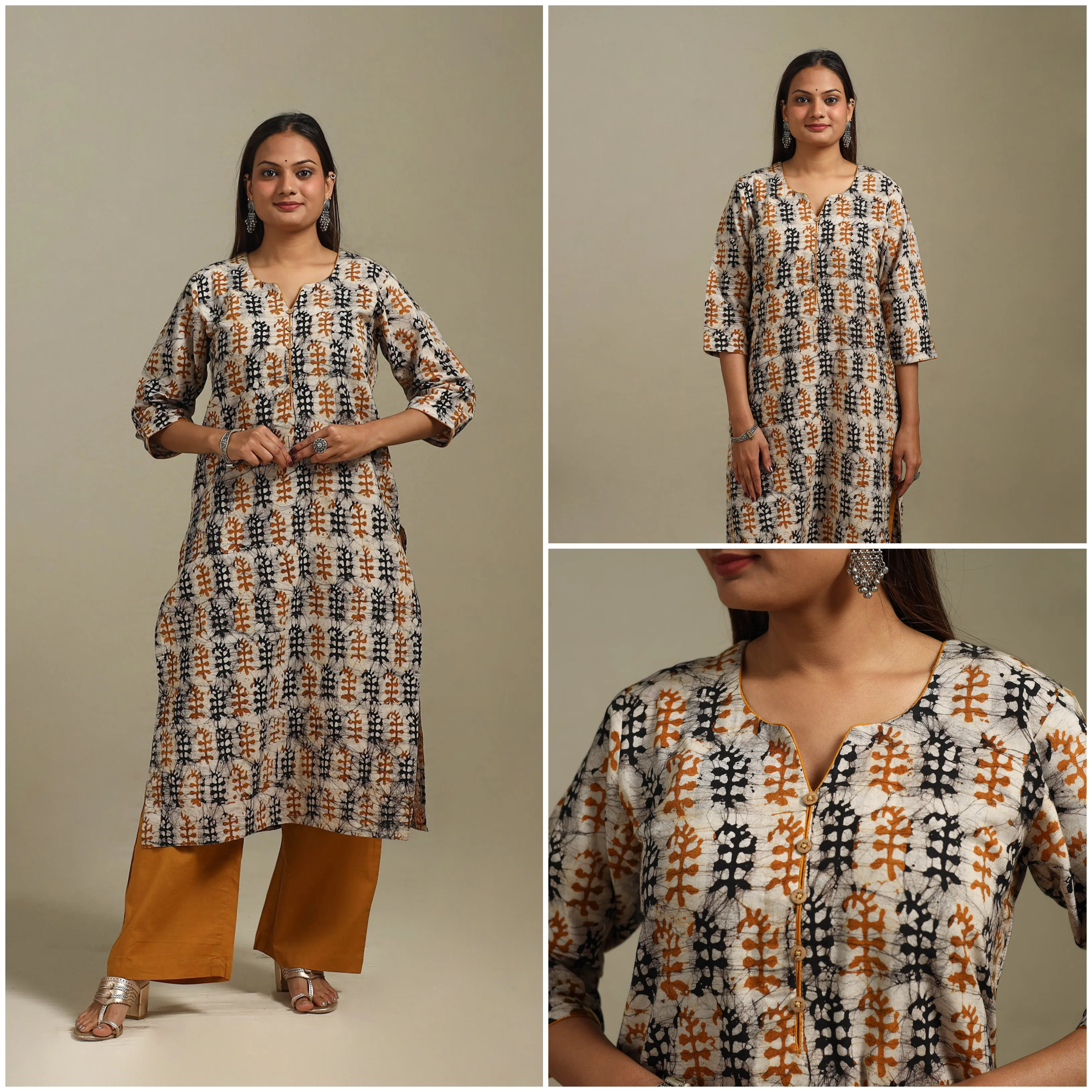 Brown - Straight Cotton Hand Block Batik Print Kurta for women 26 sold by Itokri product image thumbnail 3