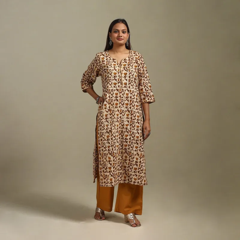 Brown - Straight Cotton Hand Block Batik Print Kurta for women 27 sold by Itokri