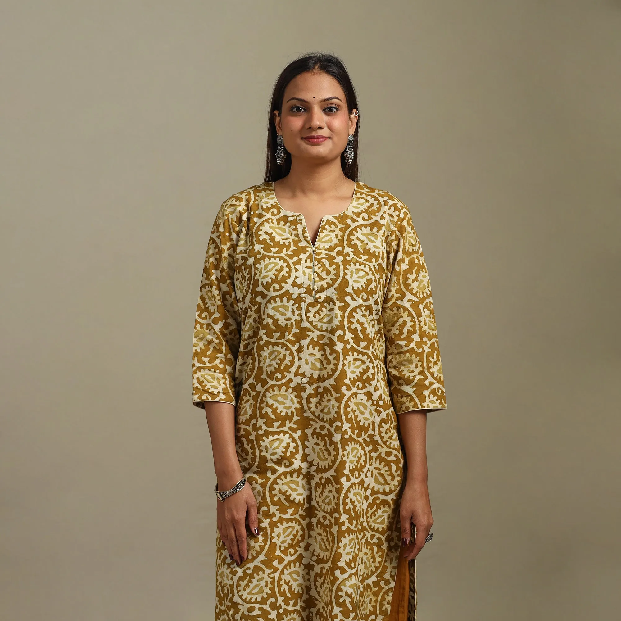 Brown - Straight Cotton Hand Block Batik Print Kurta for women 29 sold by Itokri product image thumbnail 2