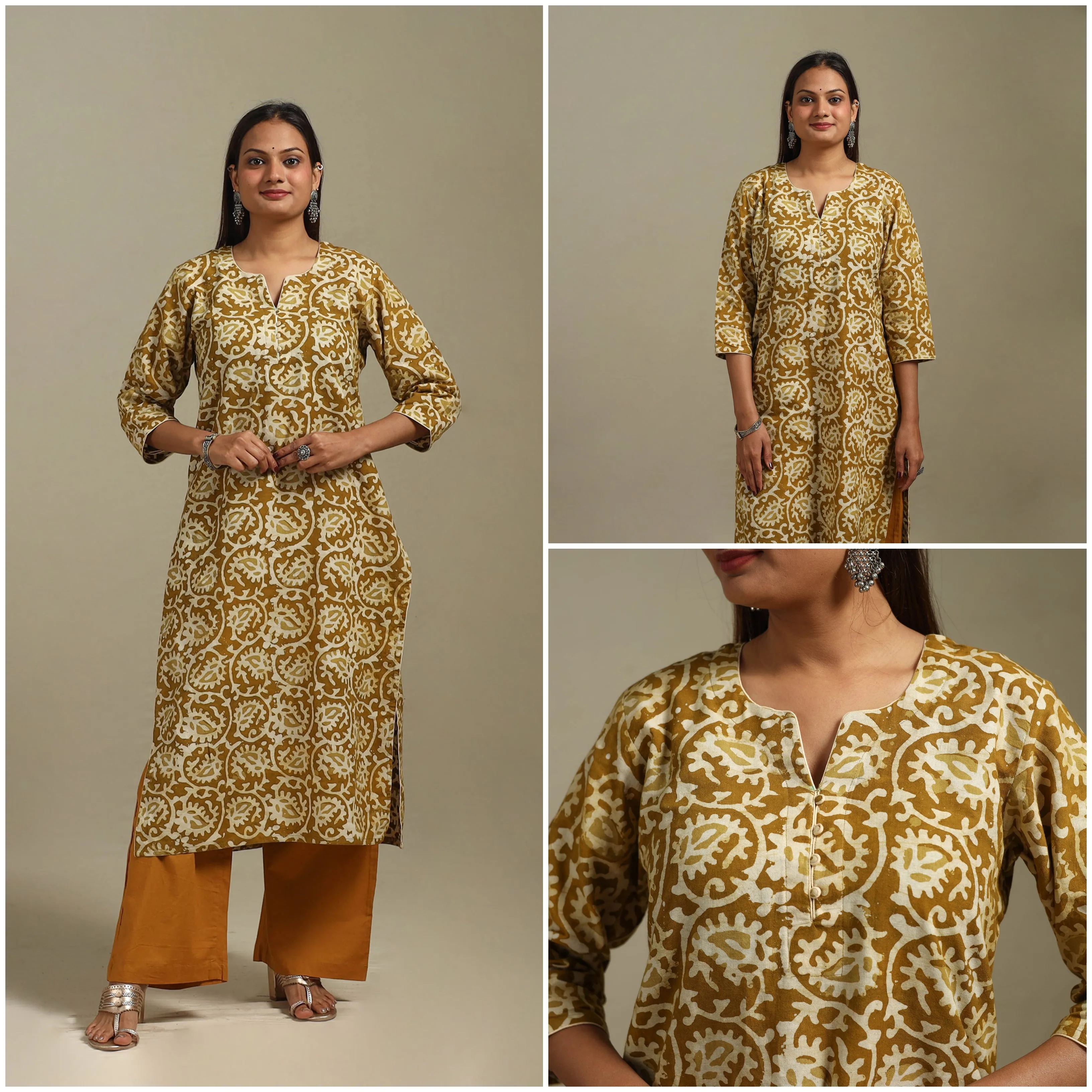 Brown - Straight Cotton Hand Block Batik Print Kurta for women 29 sold by Itokri product image thumbnail 3