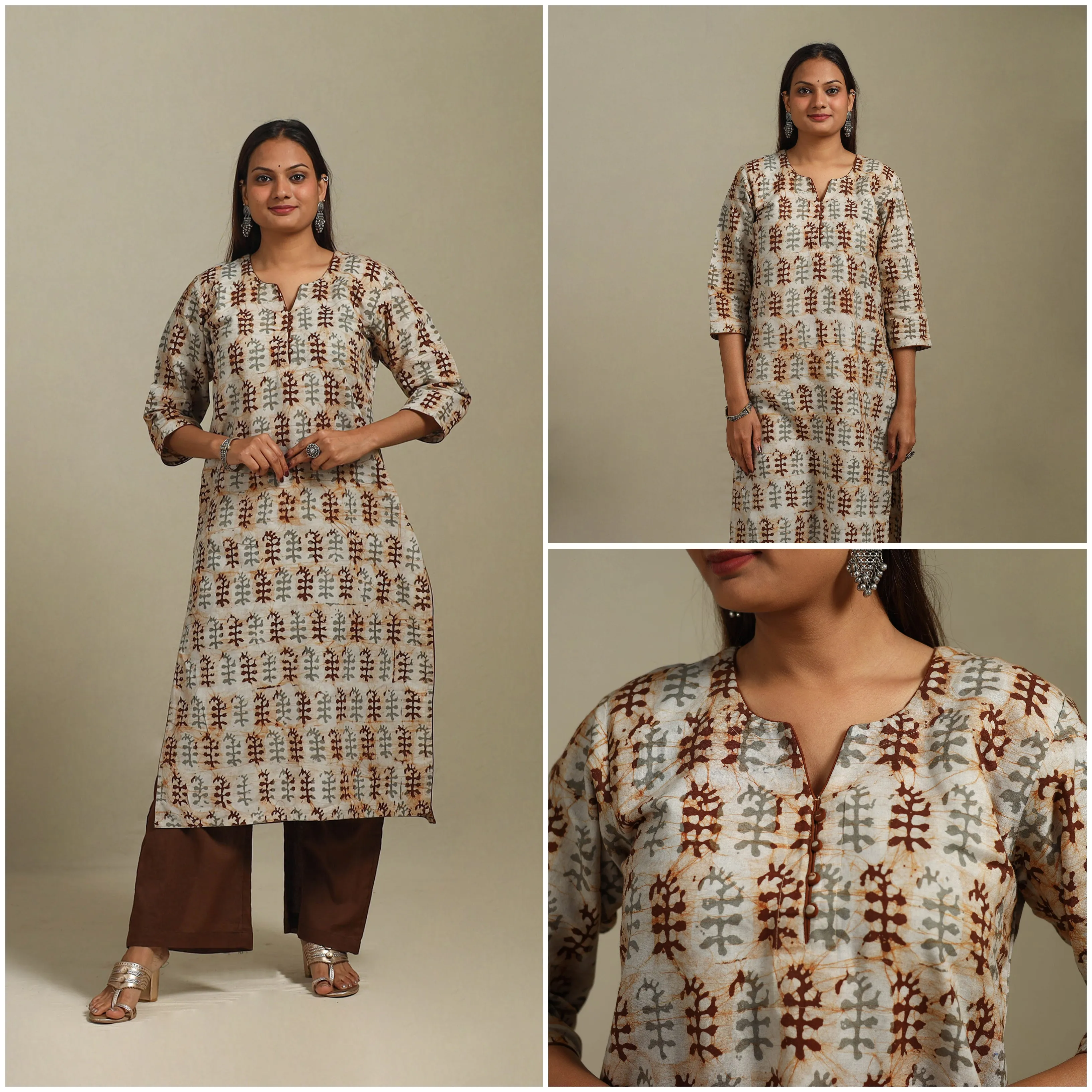 Brown - Straight Cotton Hand Block Batik Print Kurta for women 30 sold by Itokri product image thumbnail 3