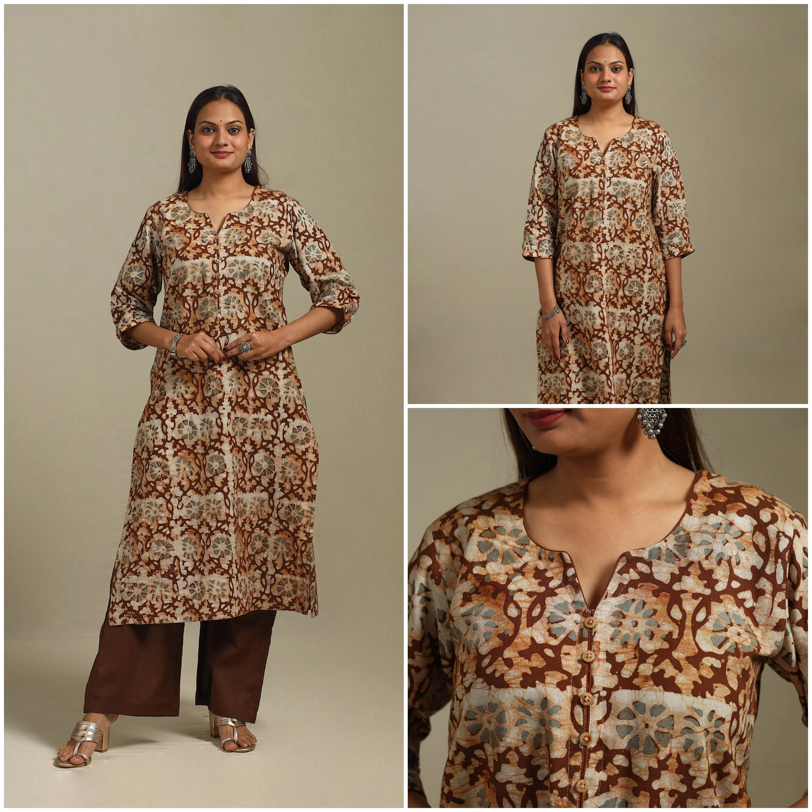 Brown - Straight Cotton Hand Block Batik Print Kurta for women 23 sold by Itokri product image thumbnail 3