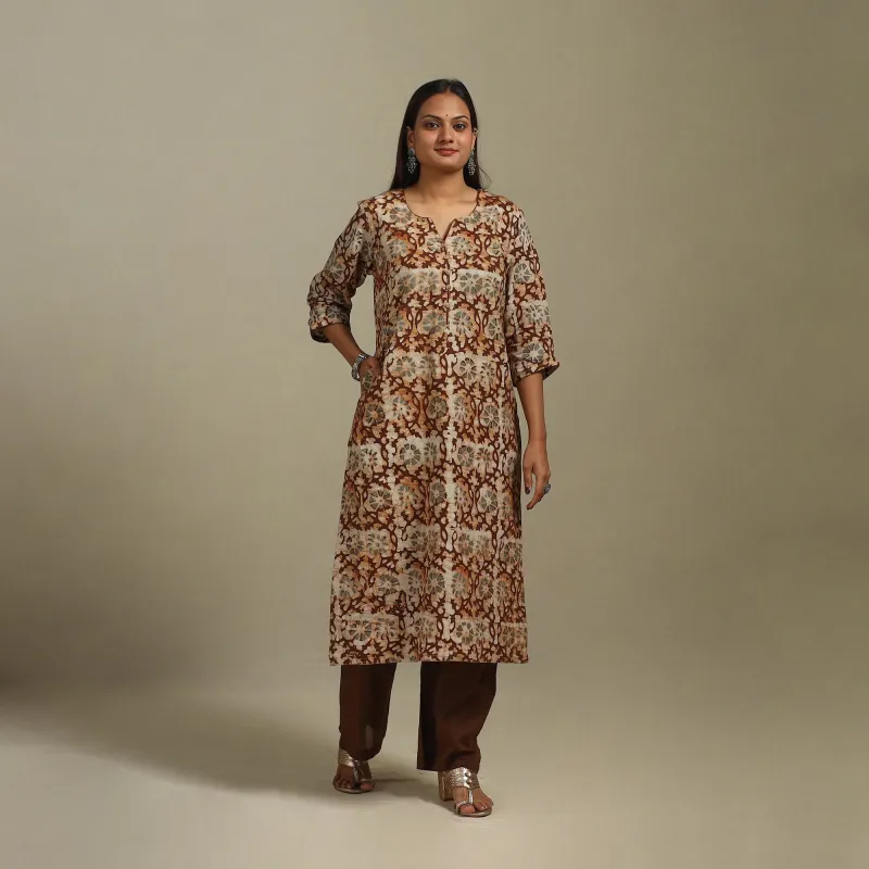 Brown - Straight Cotton Hand Block Batik Print Kurta for women 23 made by Itokri