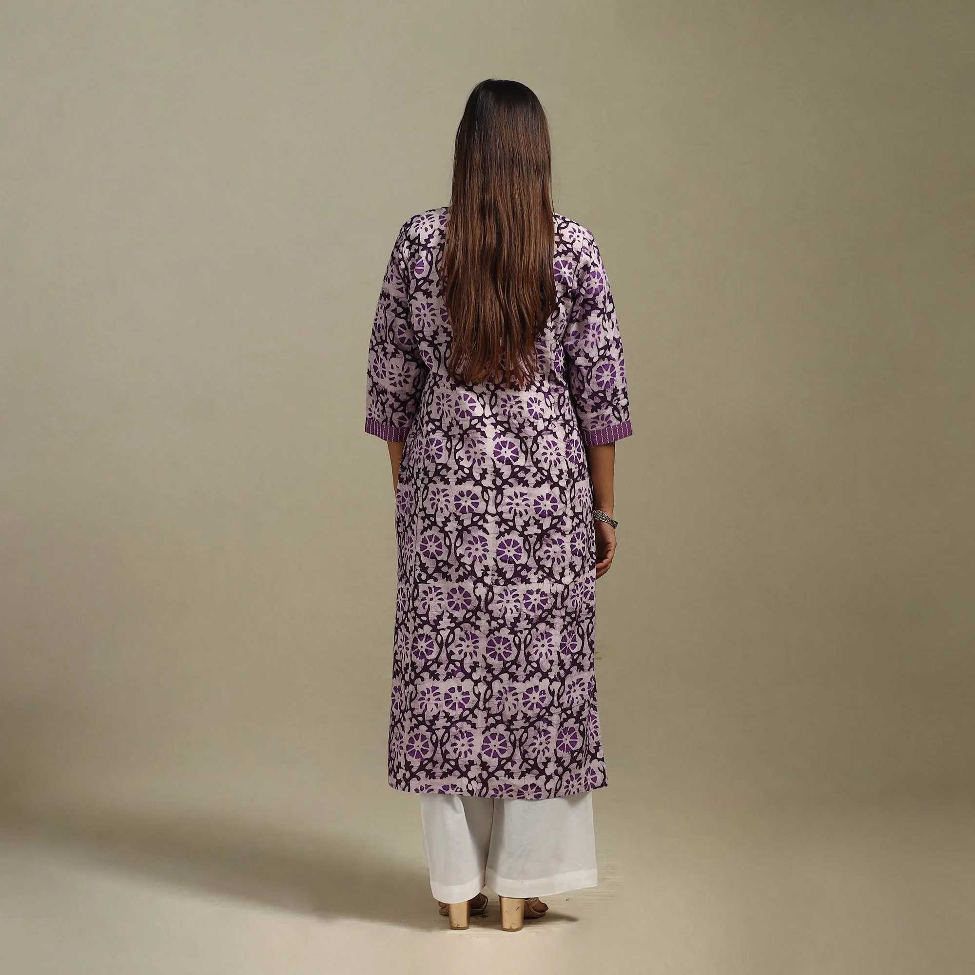 Purple - Straight Patchwork Cotton Hand Block Batik Print Kurta for women 41 sold by Itokri product image thumbnail 5