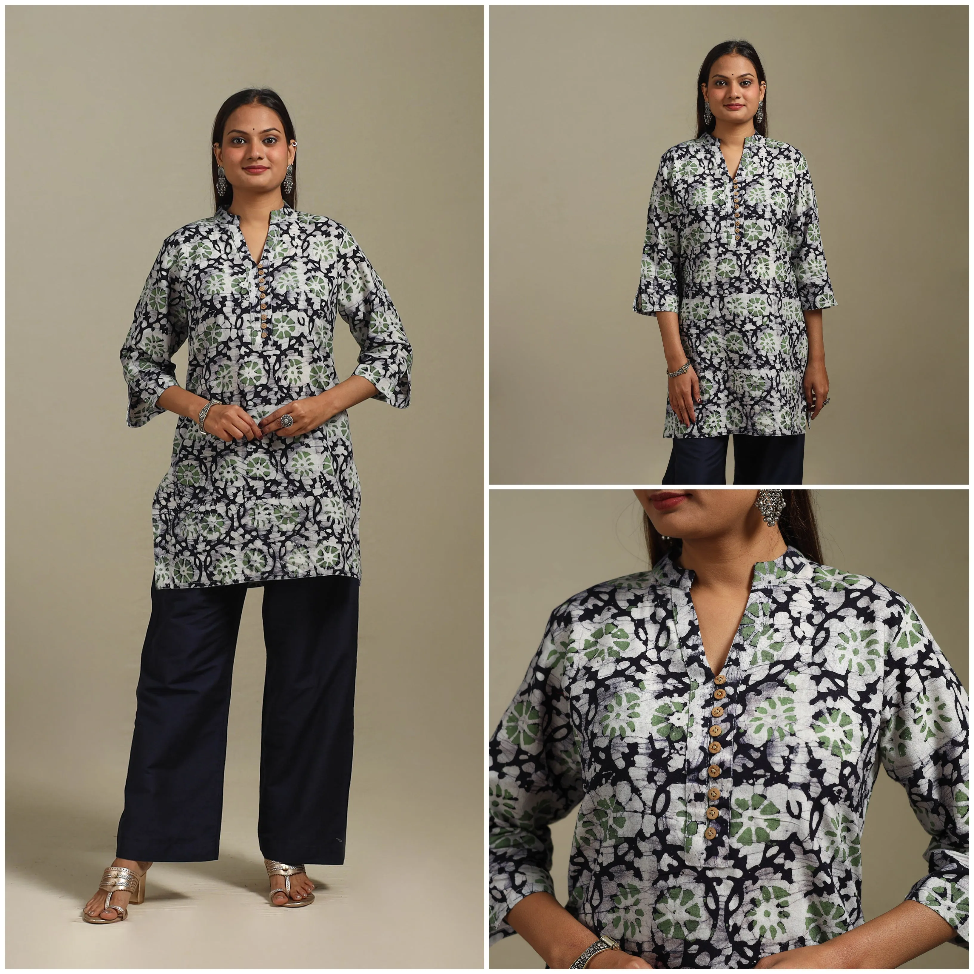 Black - Short Cotton Hand Block Batik Print Kurta for women 37 sold by Itokri product image thumbnail 3