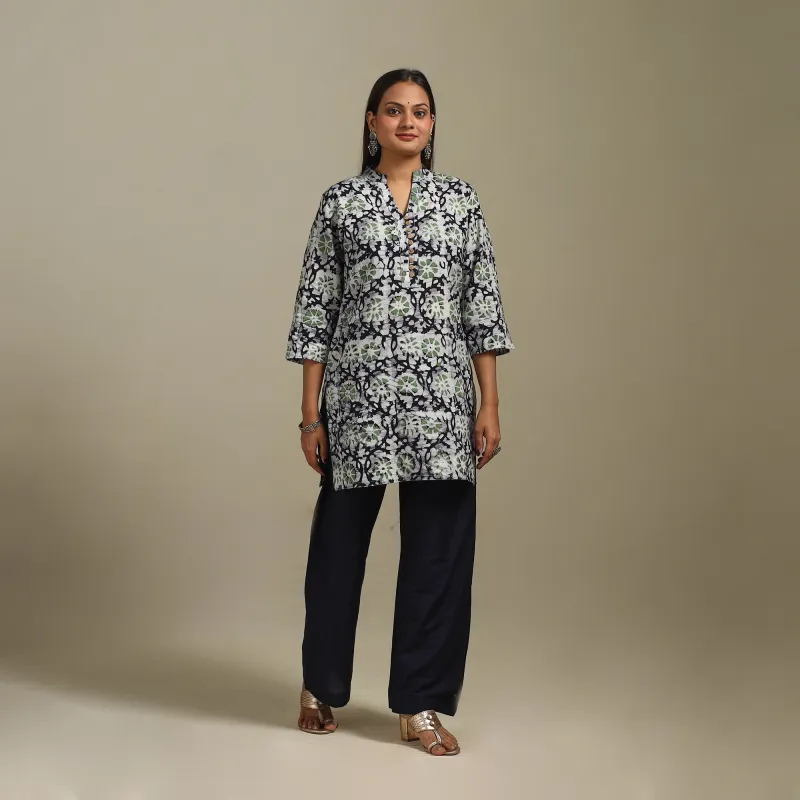 Black - Short Cotton Hand Block Batik Print Kurta for women 37 made by Itokri